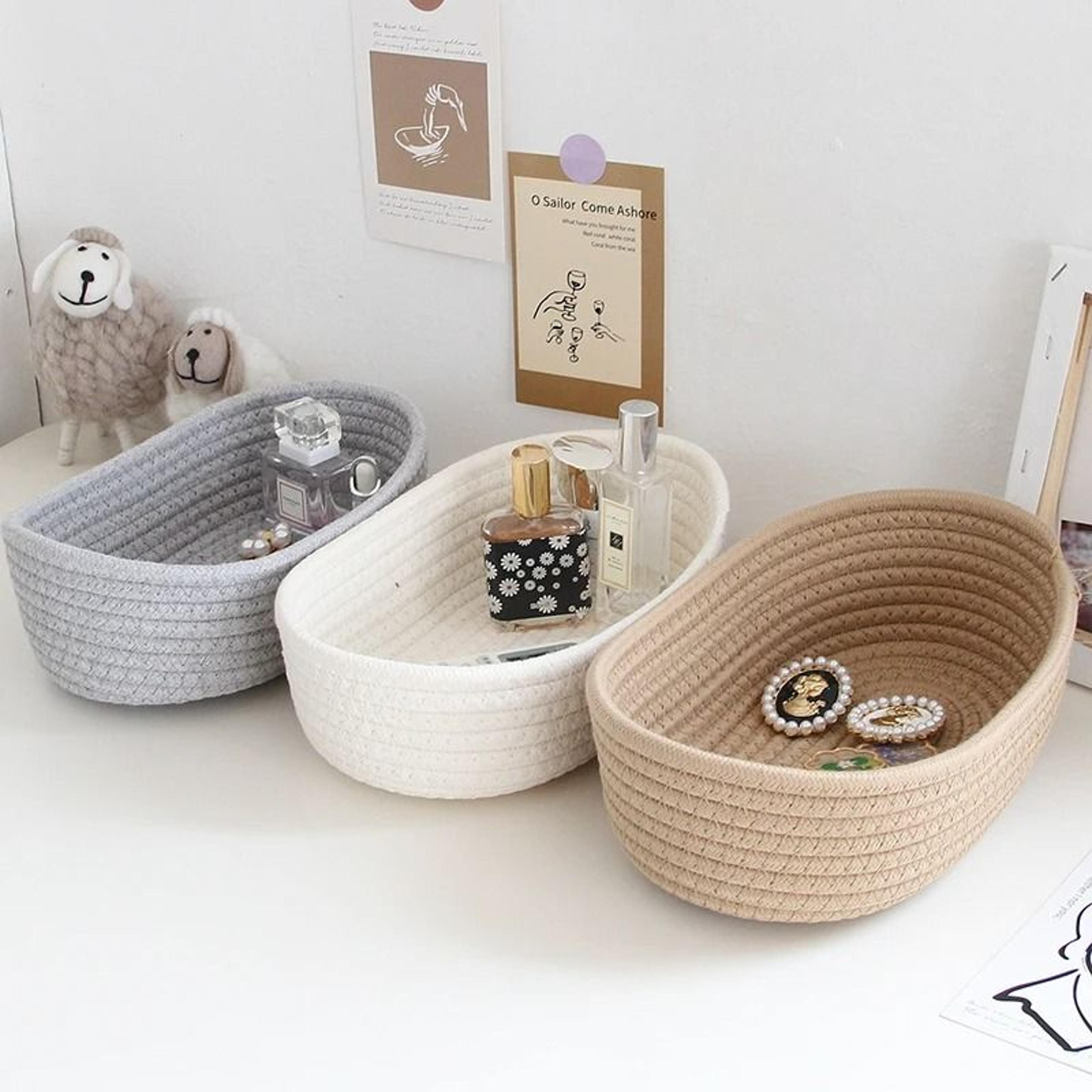 Woven Cotton Rope Storage Baskets  Multifunctional Desktop Organizer 0