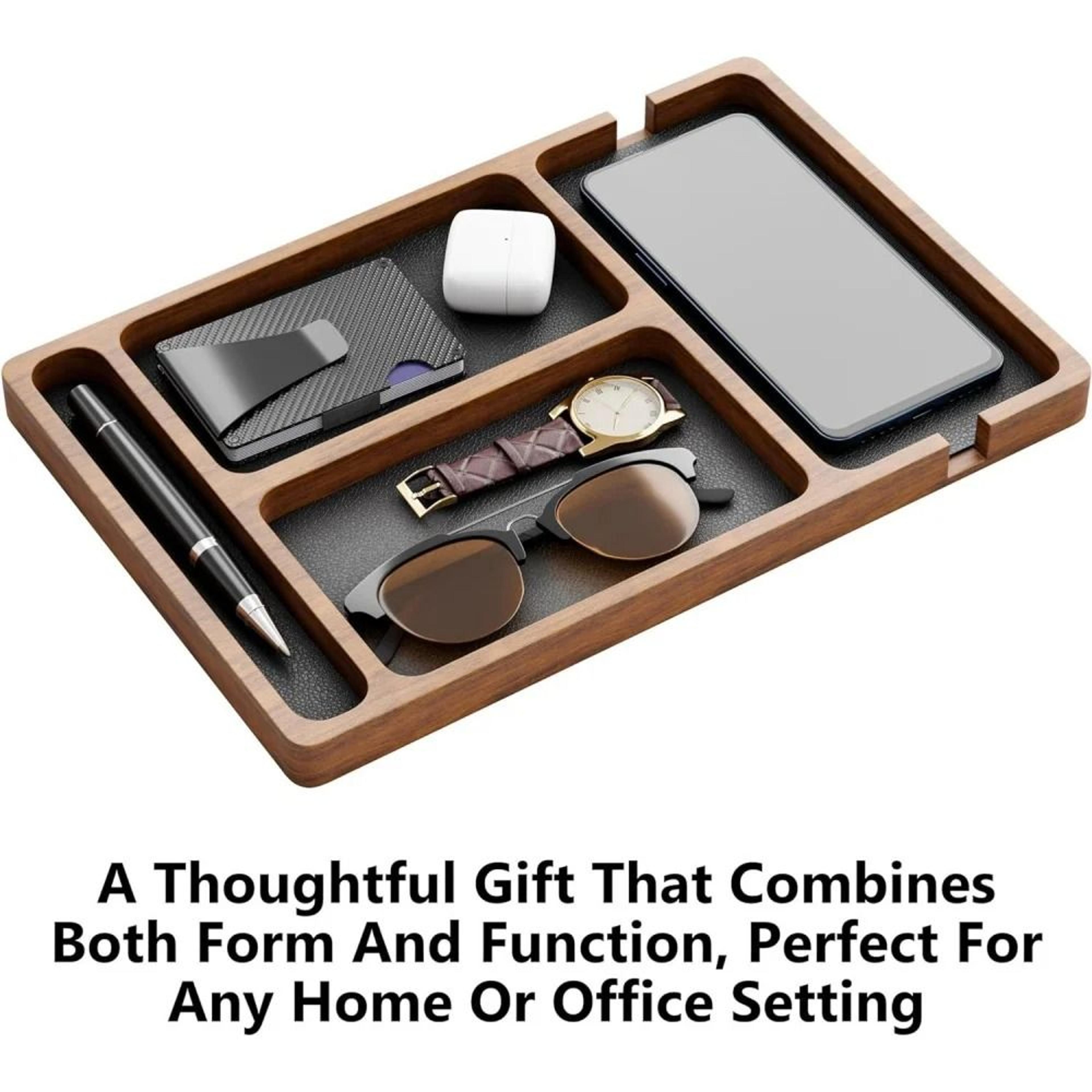 Wooden Office Desktop Storage Box  Solid Wood Grid Organizer For Tech  Accessories 3
