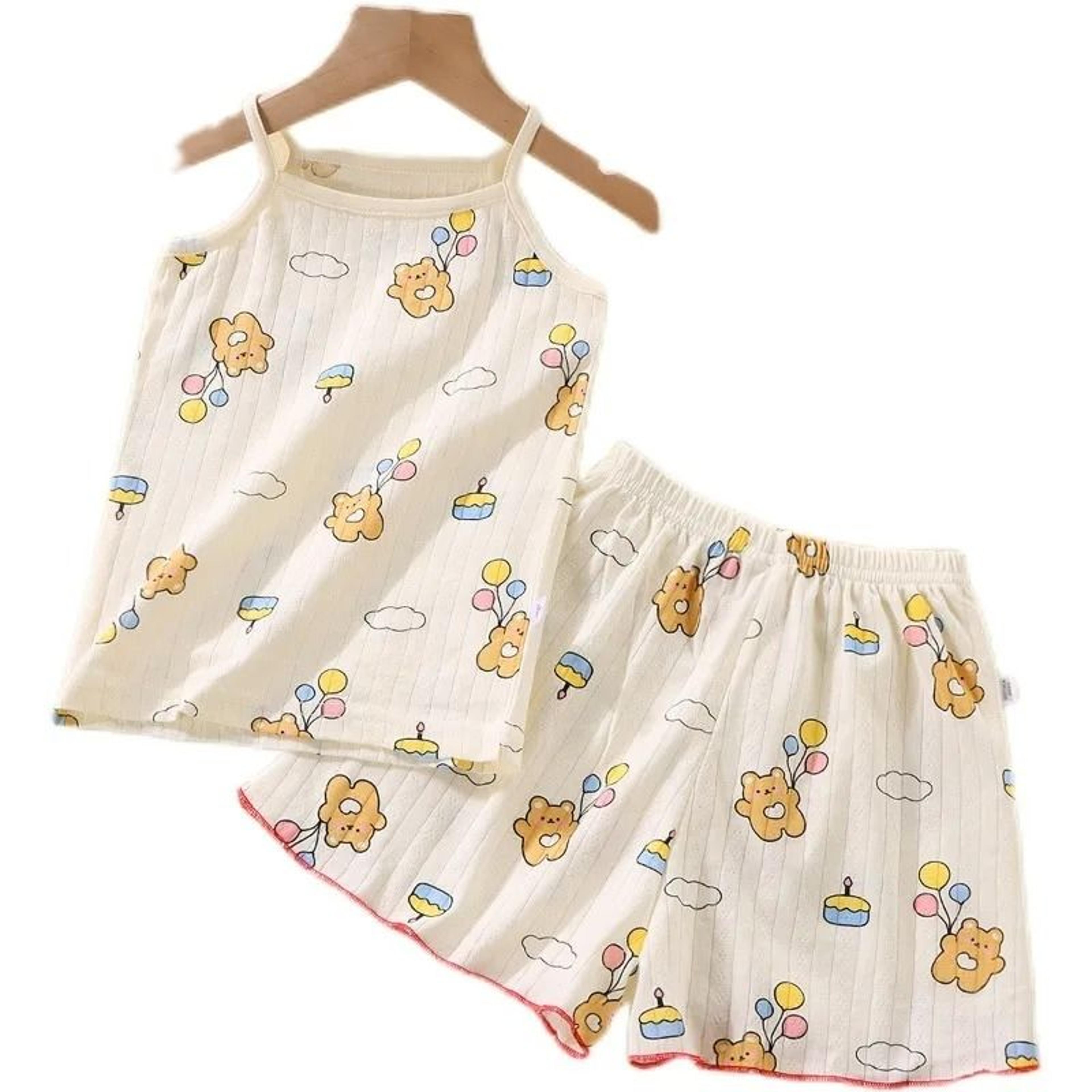 Summer Girls Cotton Suspender Set  Cute Sleeveless Pajamas  Shorts 2Piece Set 4