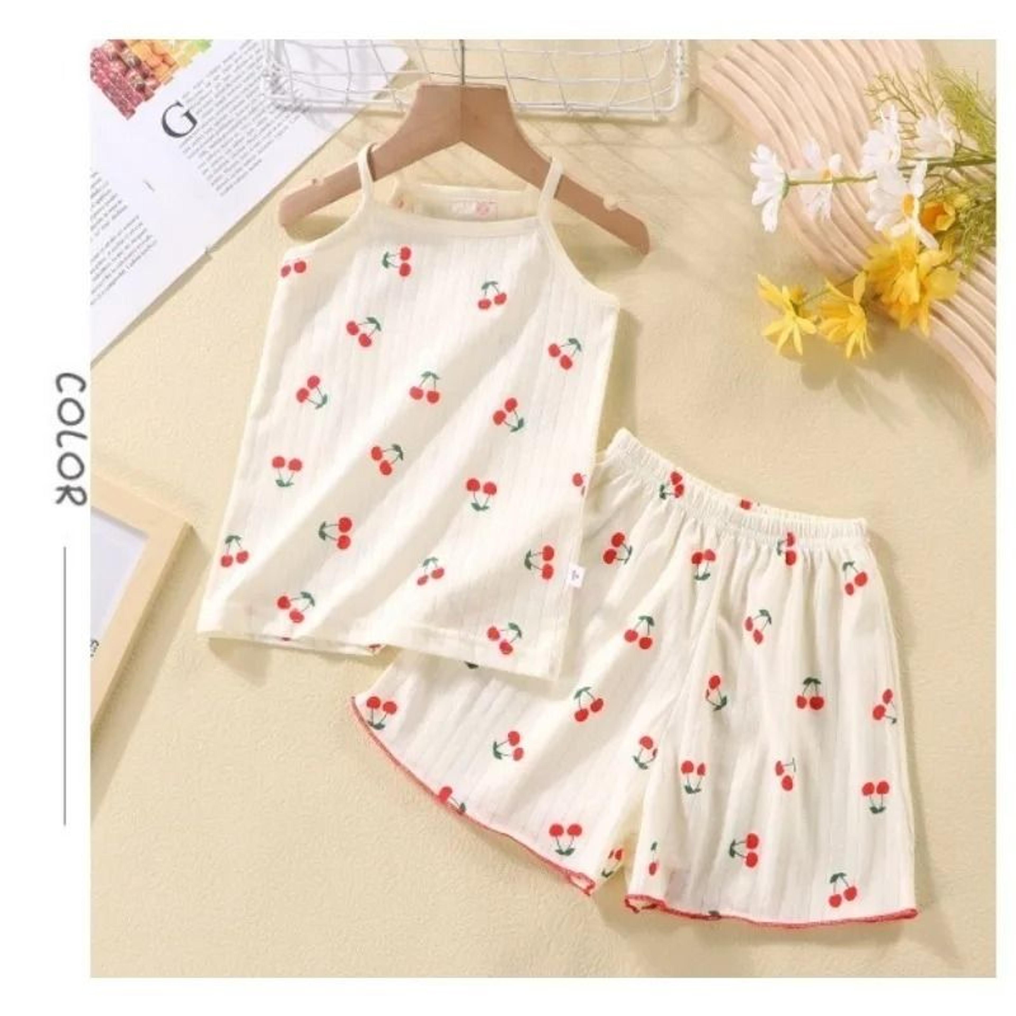 Summer Girls Cotton Suspender Set  Cute Sleeveless Pajamas  Shorts 2Piece Set 5