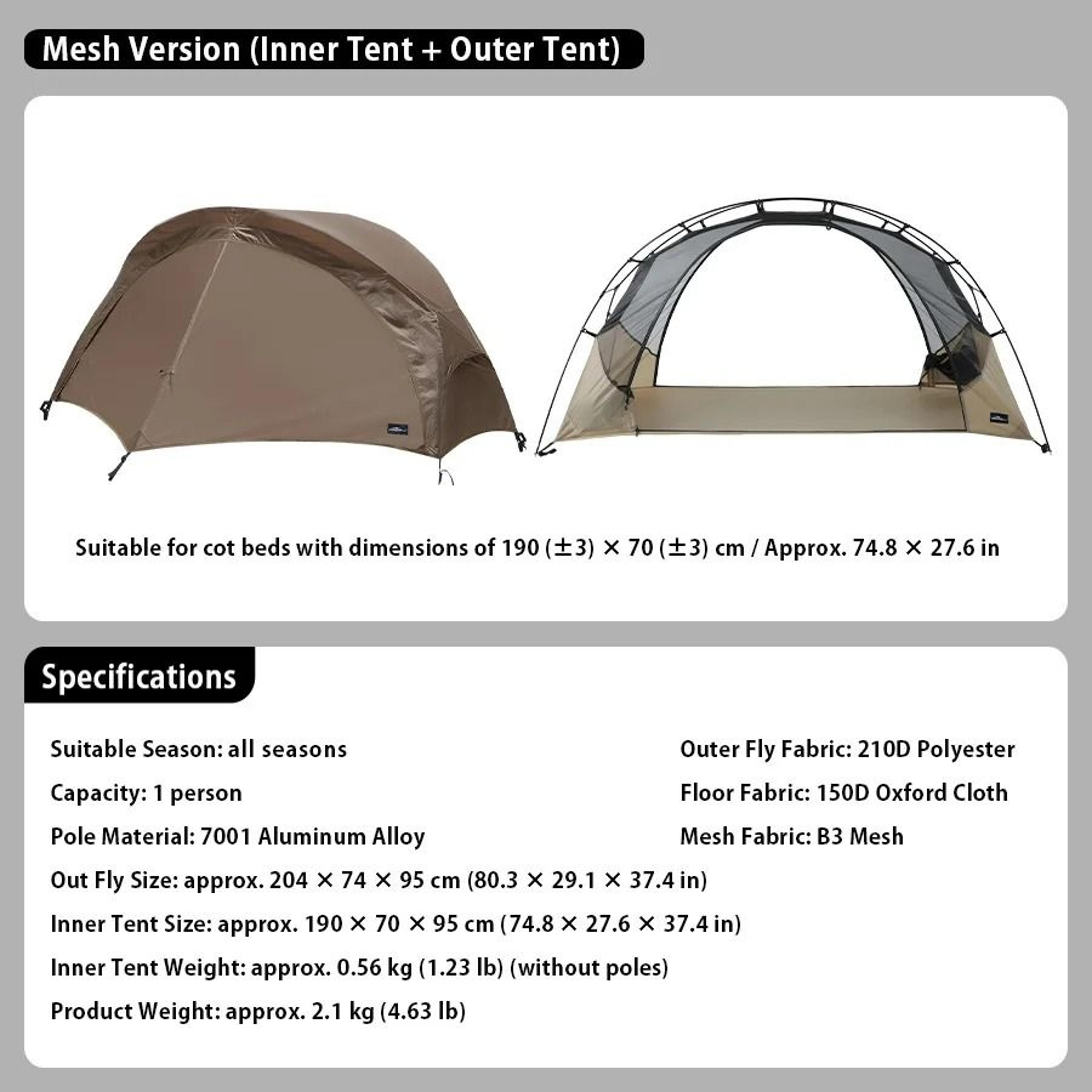 UltraLight Cot Tent  Waterproof  MosquitoProof Outdoor Shelter 6