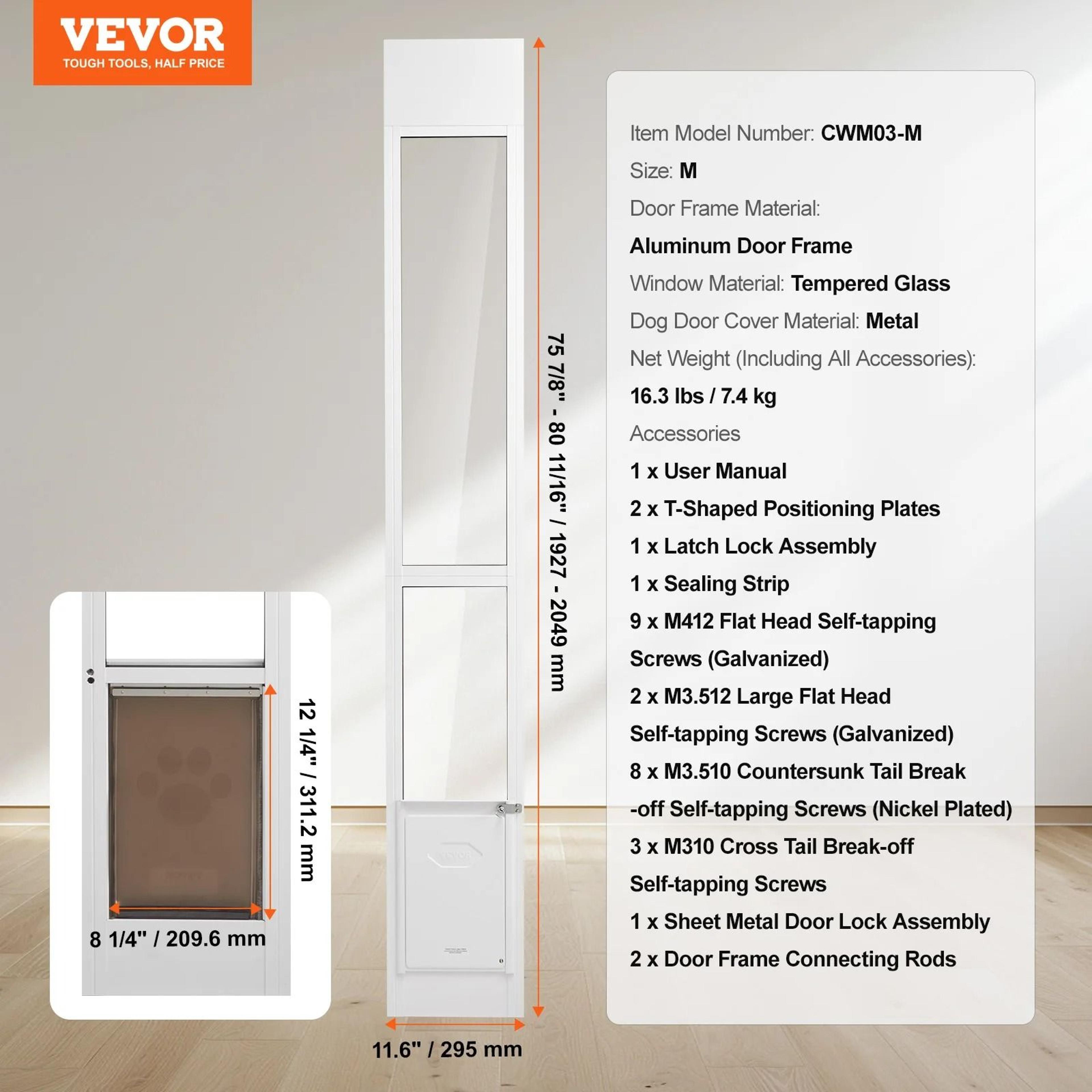 Adjustable Sliding Glass Pet Door  Aluminum Frame  Tempered Glass 6