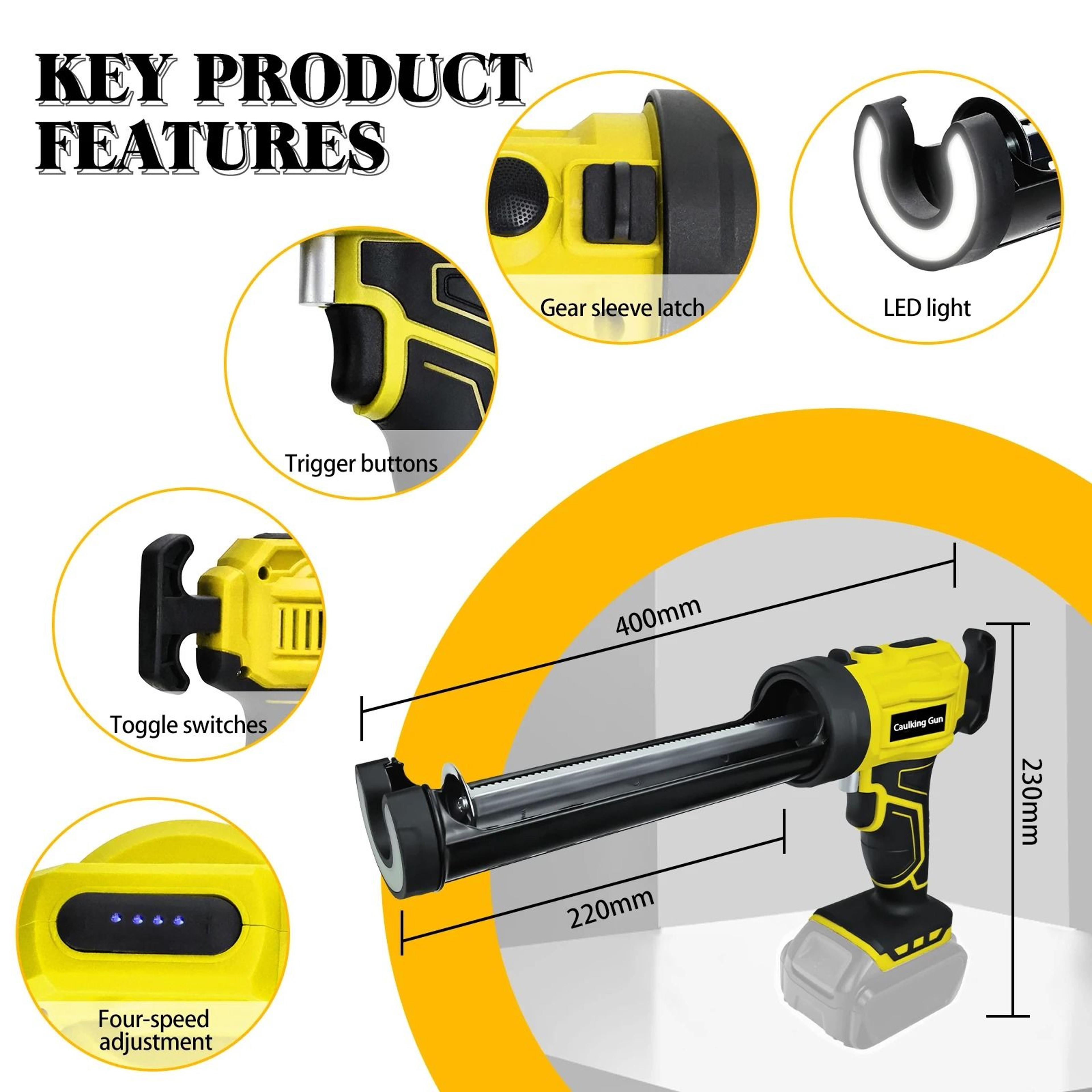 Cordless Electric Caulking Gun  4 Adjustable Speeds  LED Light 3