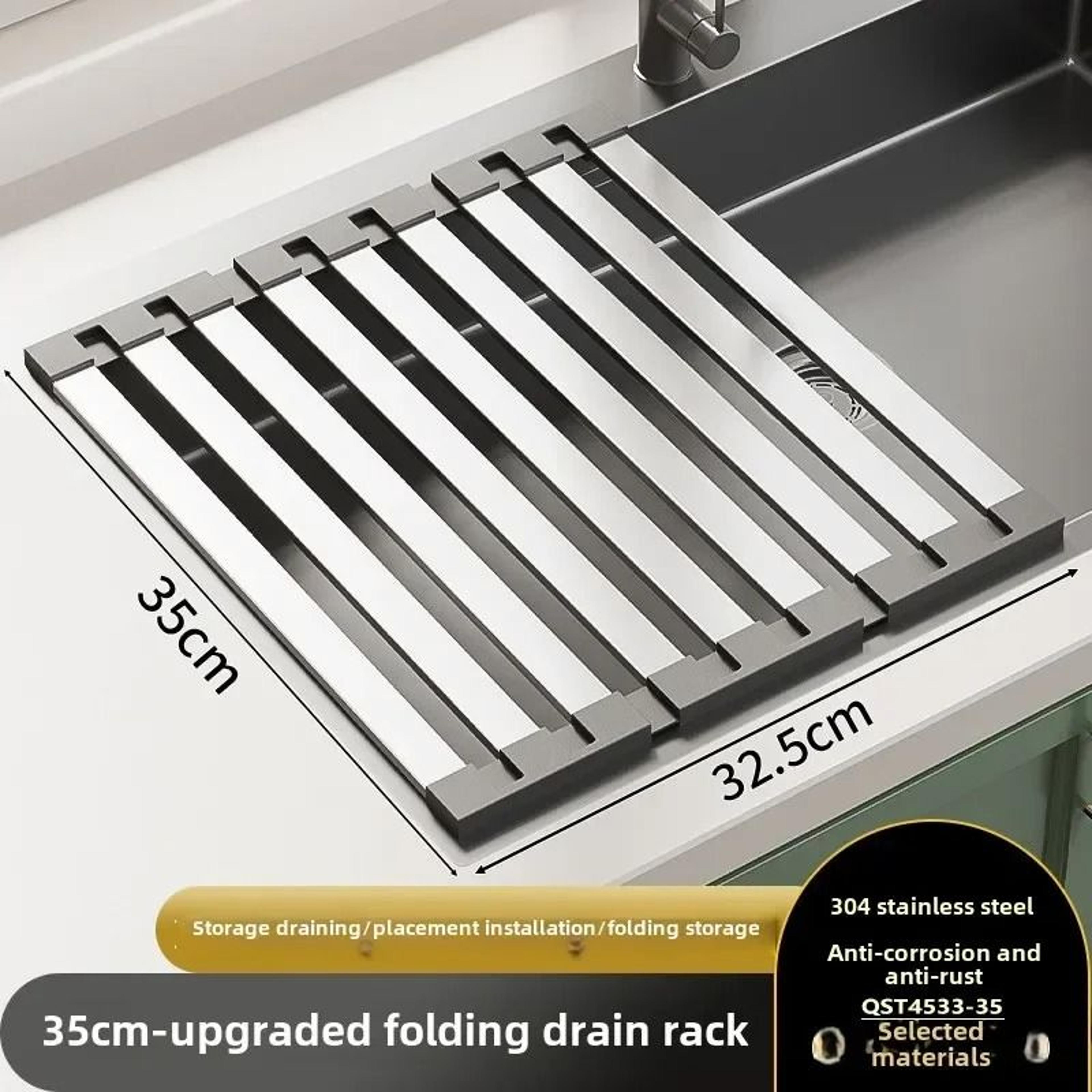 304 Stainless Steel Kitchen Sink Drain Rack  Retractable Dish Storage Basket 7