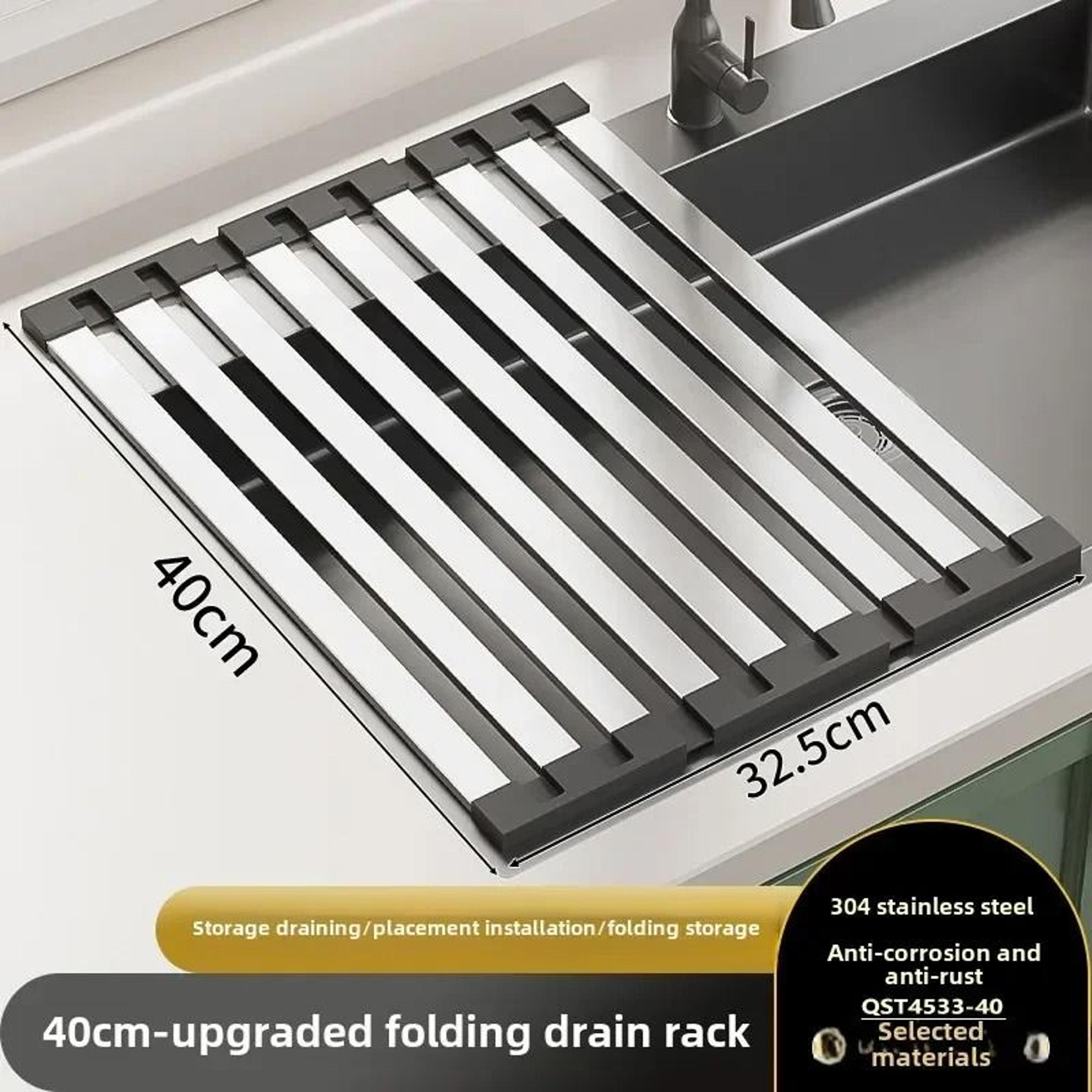 304 Stainless Steel Kitchen Sink Drain Rack  Retractable Dish Storage Basket 9