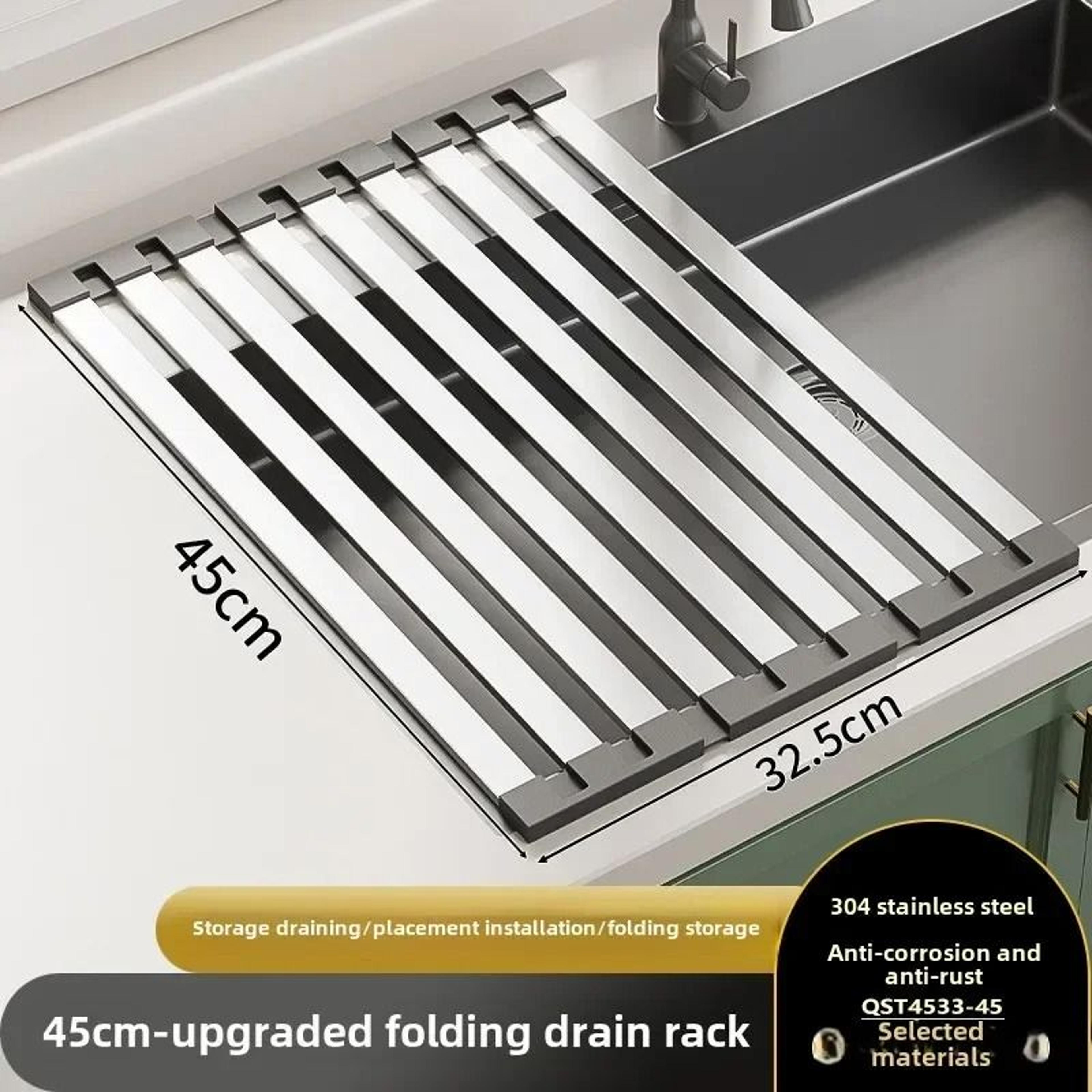 304 Stainless Steel Kitchen Sink Drain Rack  Retractable Dish Storage Basket 11