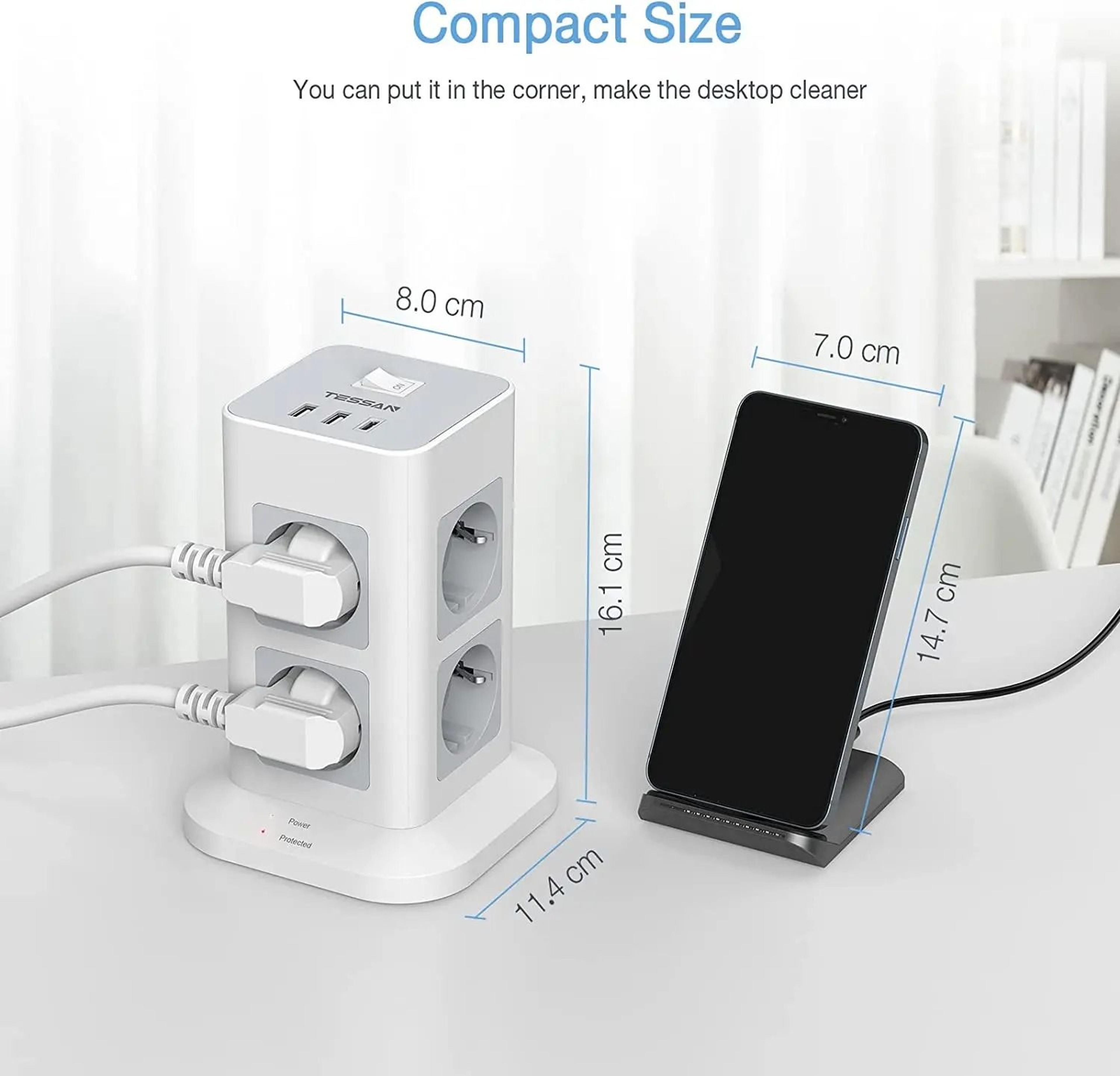 Vertical Tower Power Strip  Surge Protected MultiOutlet Charging Station 4