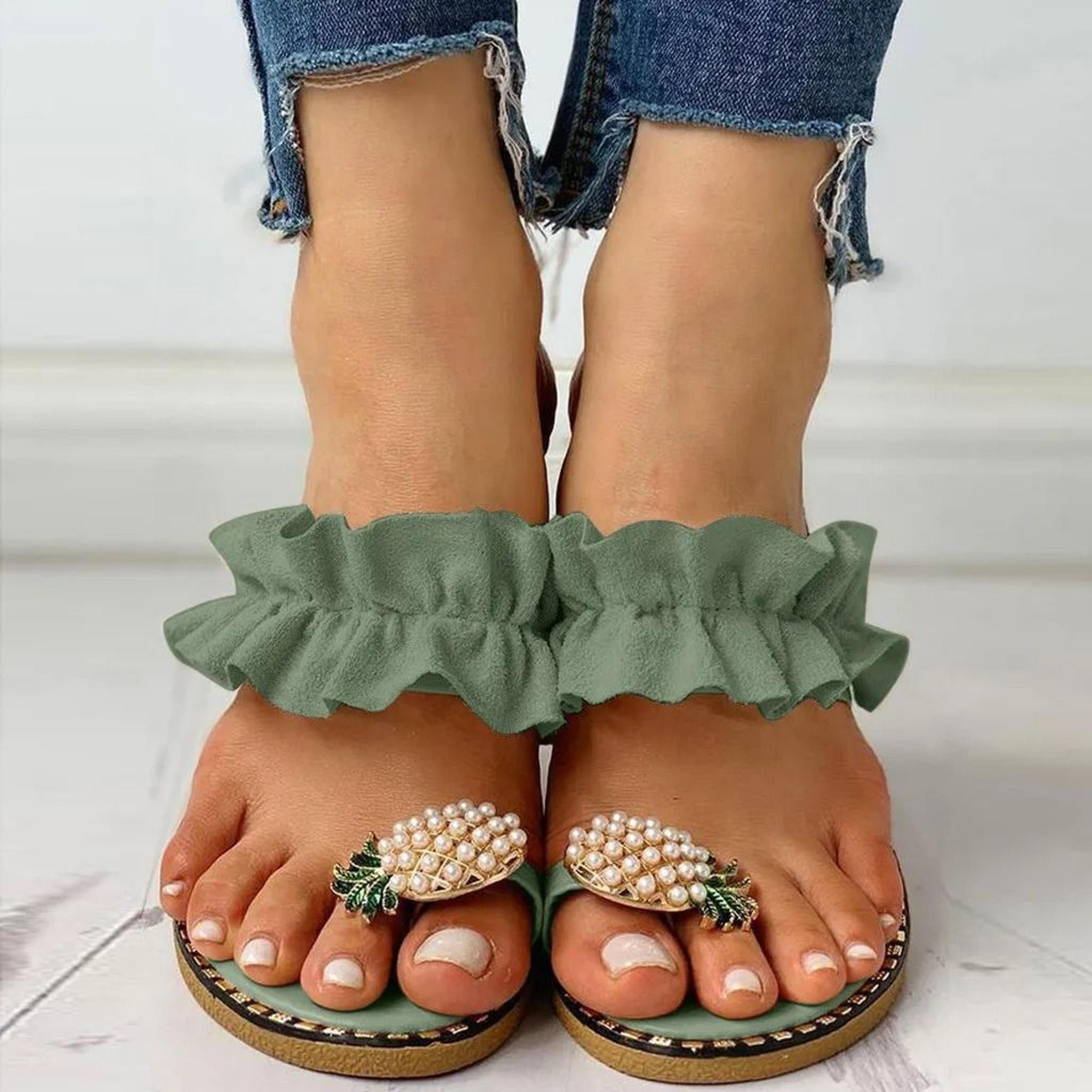 Bohemian Pineapple Pearl Flat Sandals  Summer Beach Slipper 4