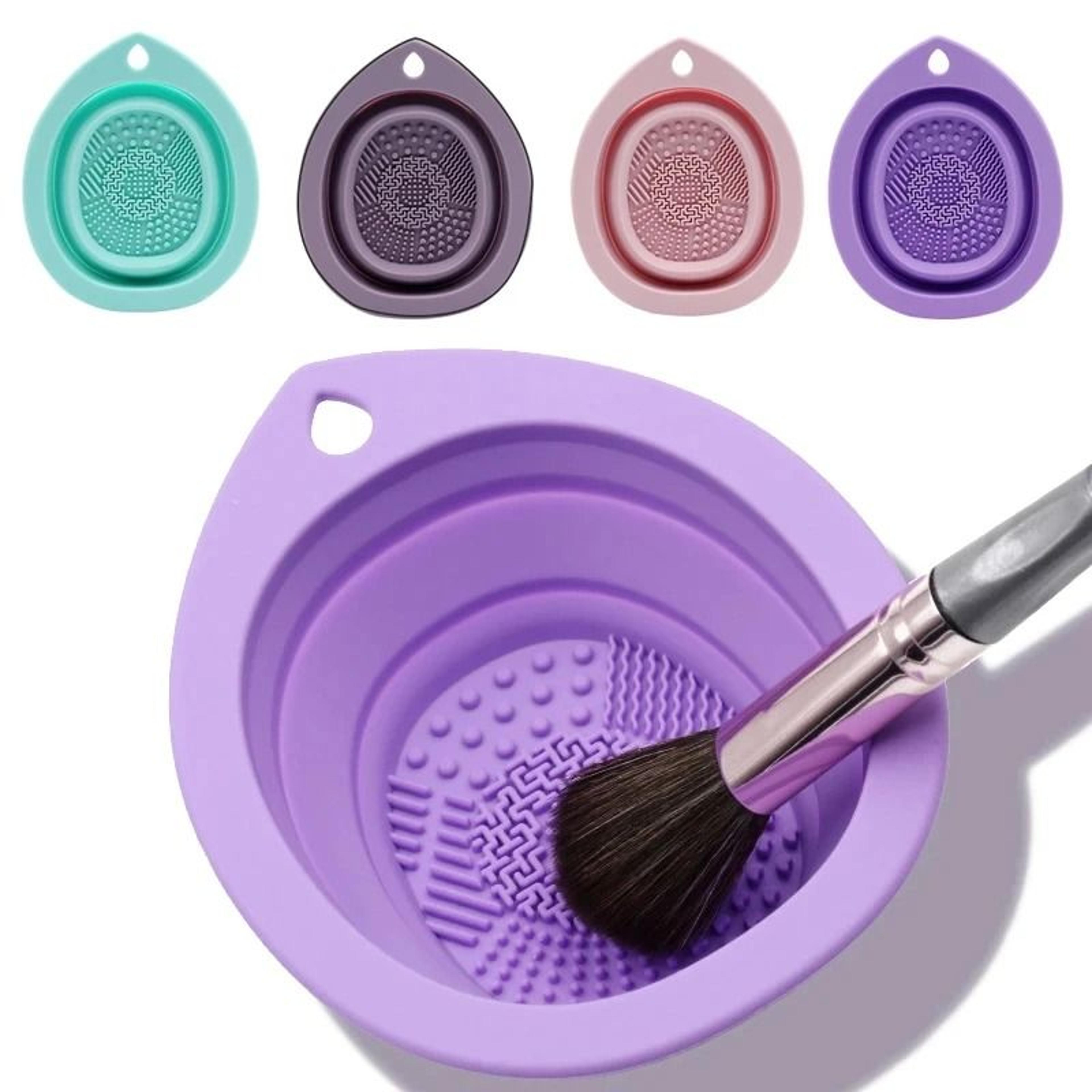 folding silicone makeup brush & puff cleaning bowl
