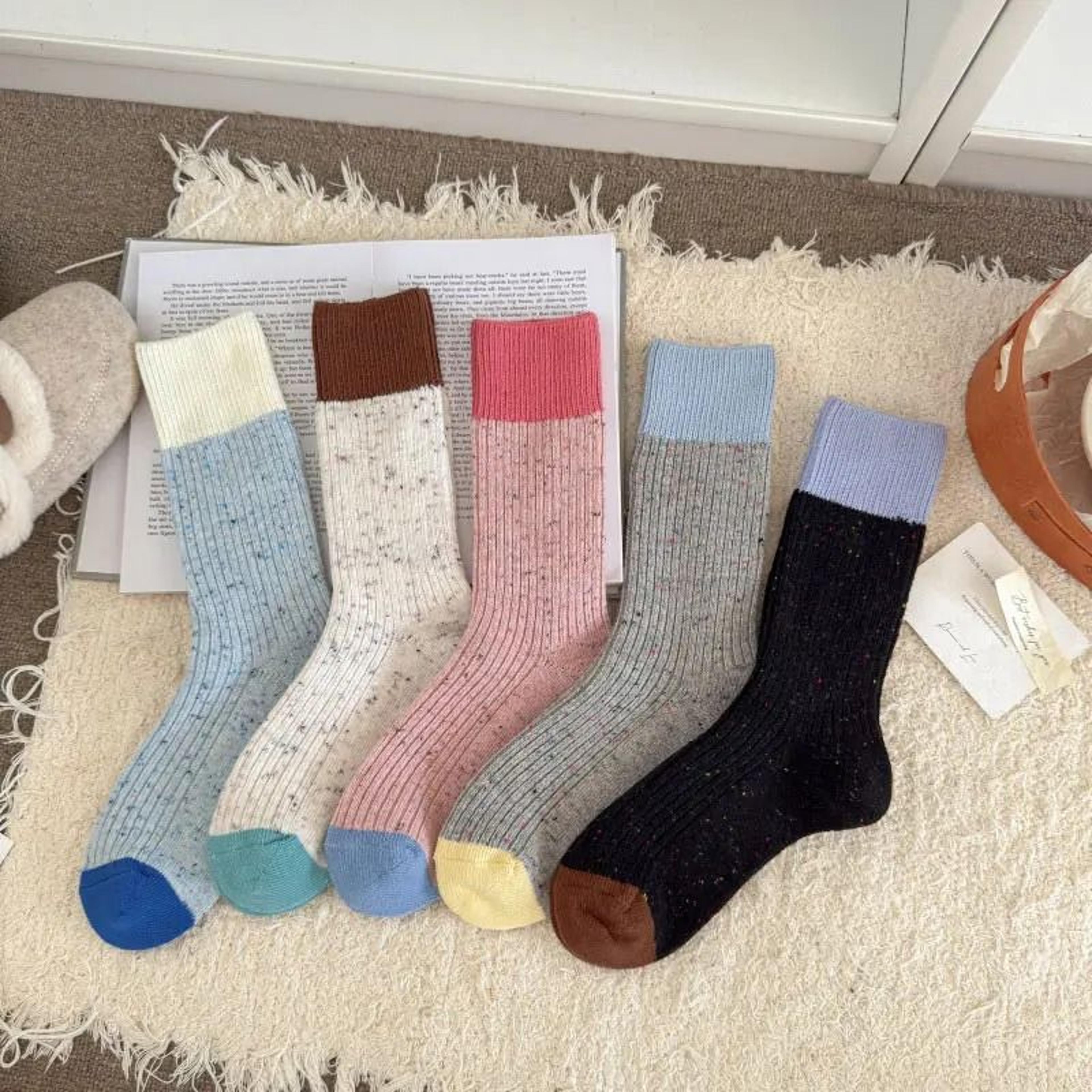 Color Blocking Velvet Dot Winter Socks 6