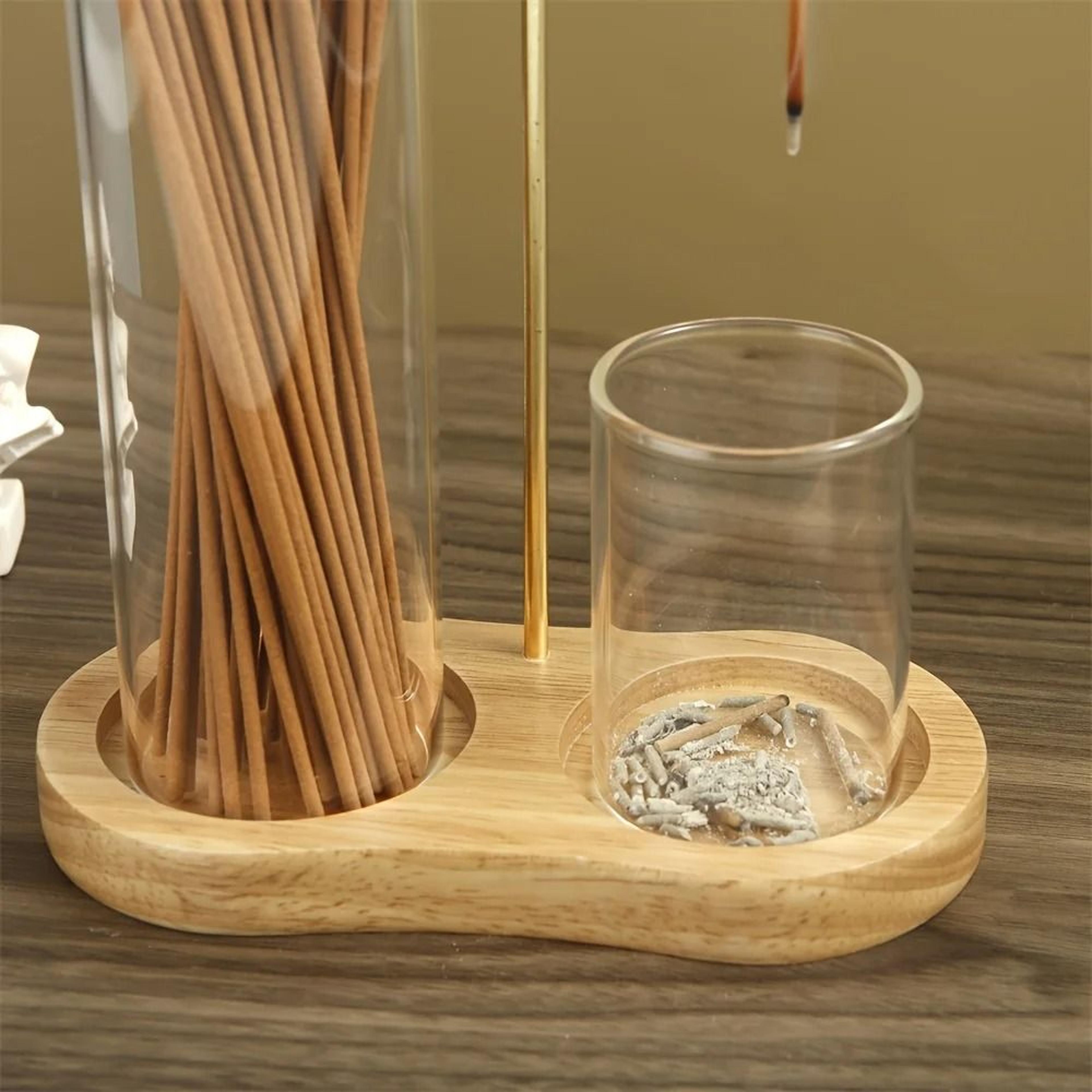 Elegant 2in1 Glass Incense  Candle Sanctuary  AntiFly Ash Modern Burner With Storage 2