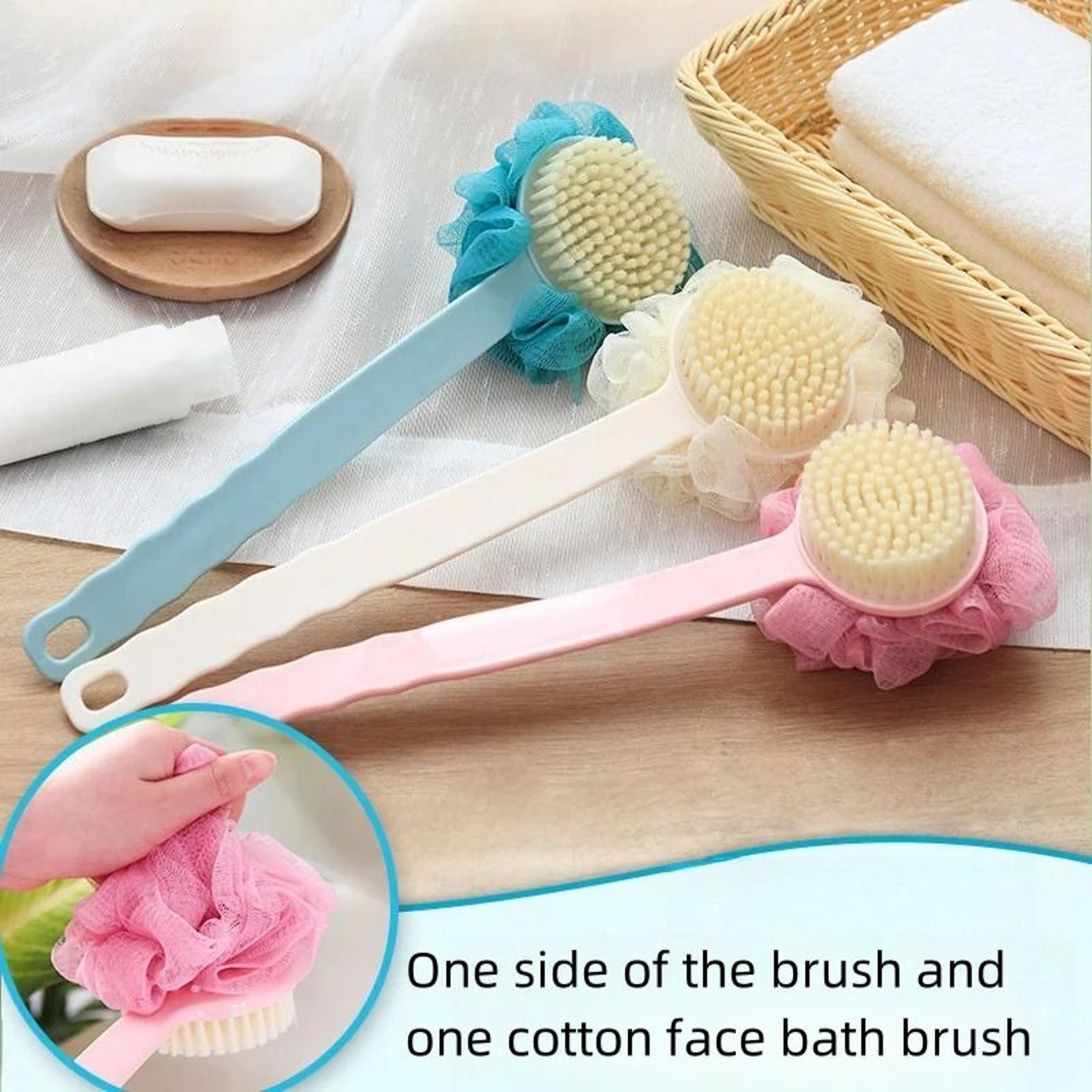DualPurpose LongHandled Bath Brush With Soft Bristles  Integrated Bath Flower 0