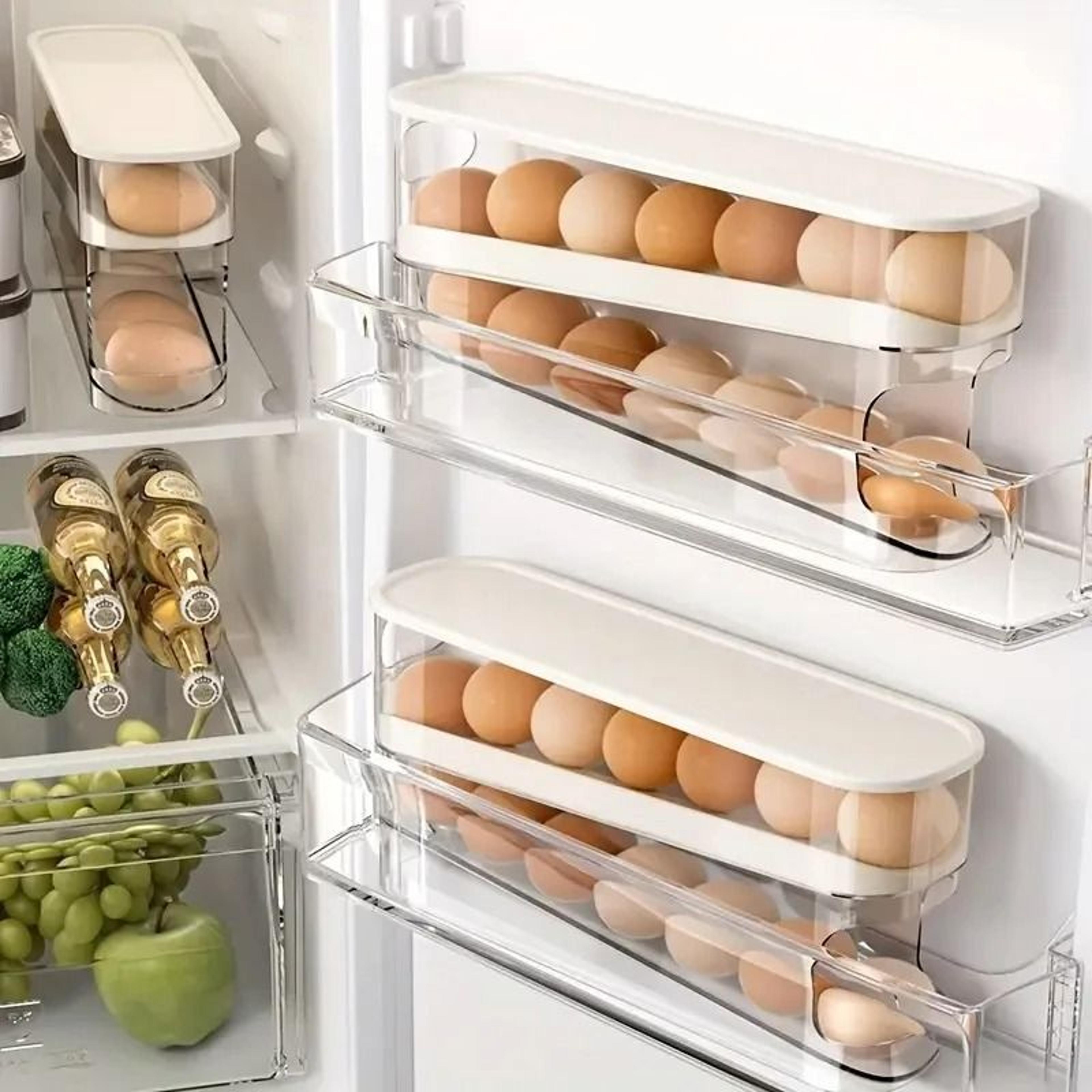 AutoRotating Clear Egg Holder  2Layer SpaceSaving Fridge Organizer 1
