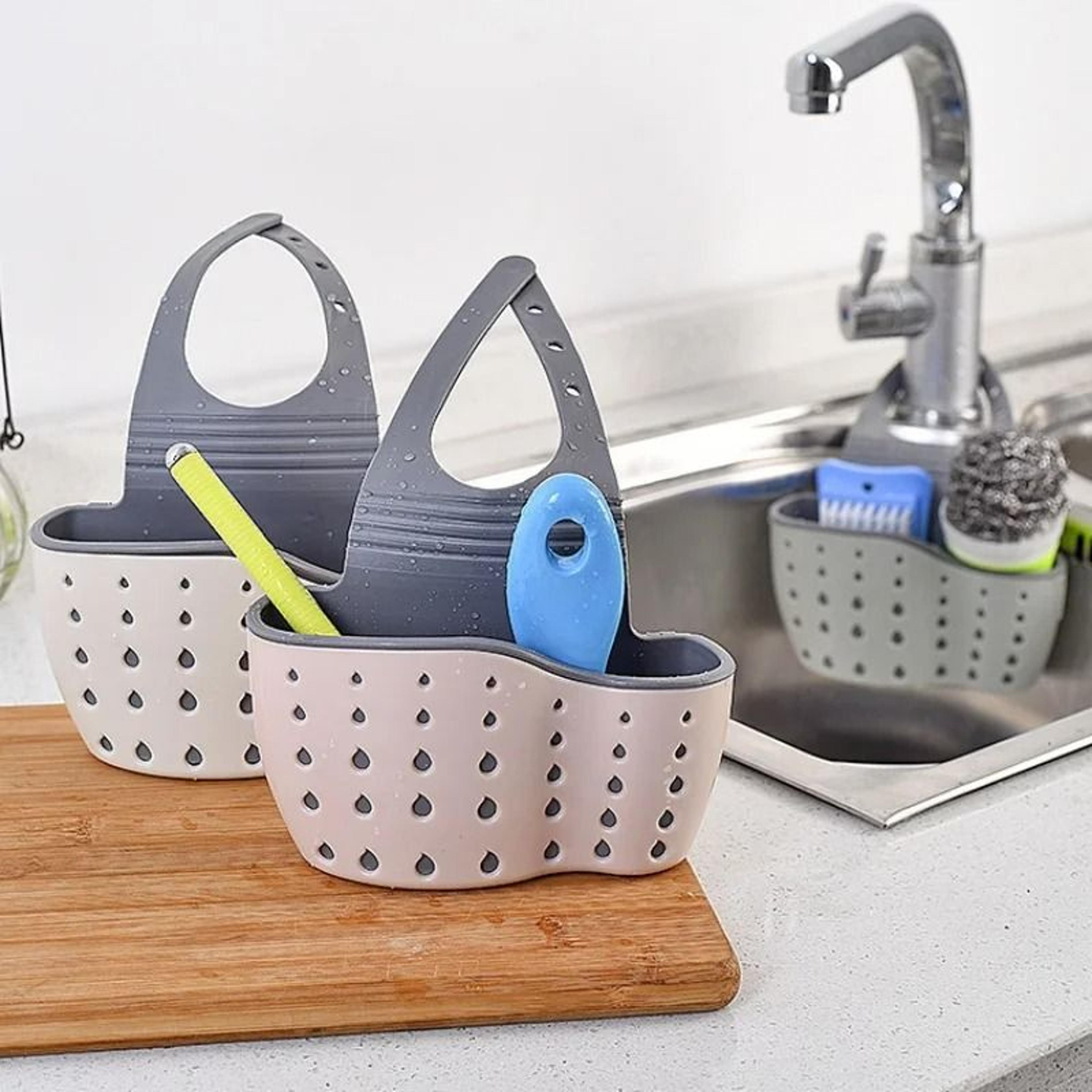 Adjustable SnapOn Sink Draining Bag  DoubleLayer Kitchen Sponge Holder 4
