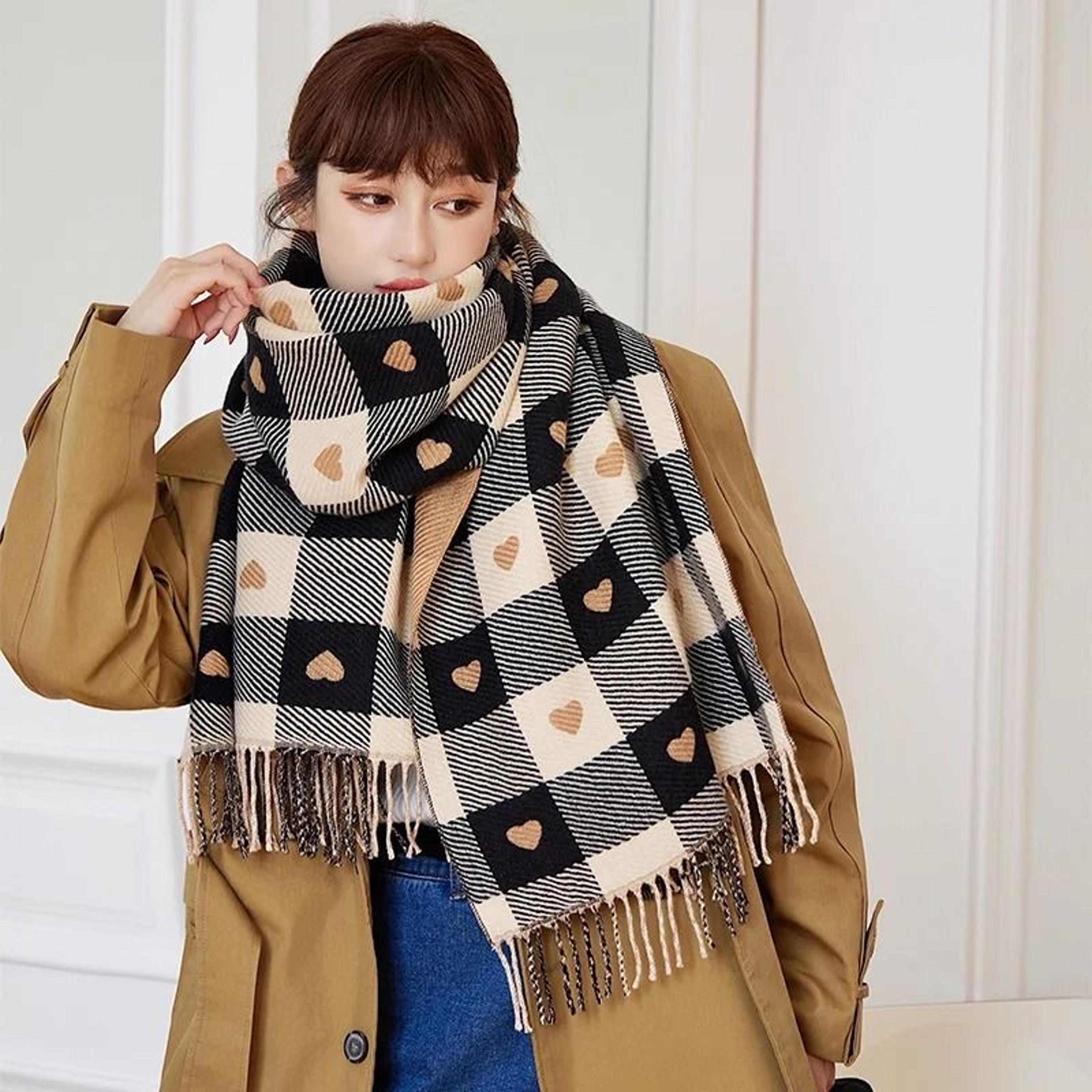 Autumn  Winter HeartShaped Plaid Scarf  Thick Oversized Blanket Shawl 7