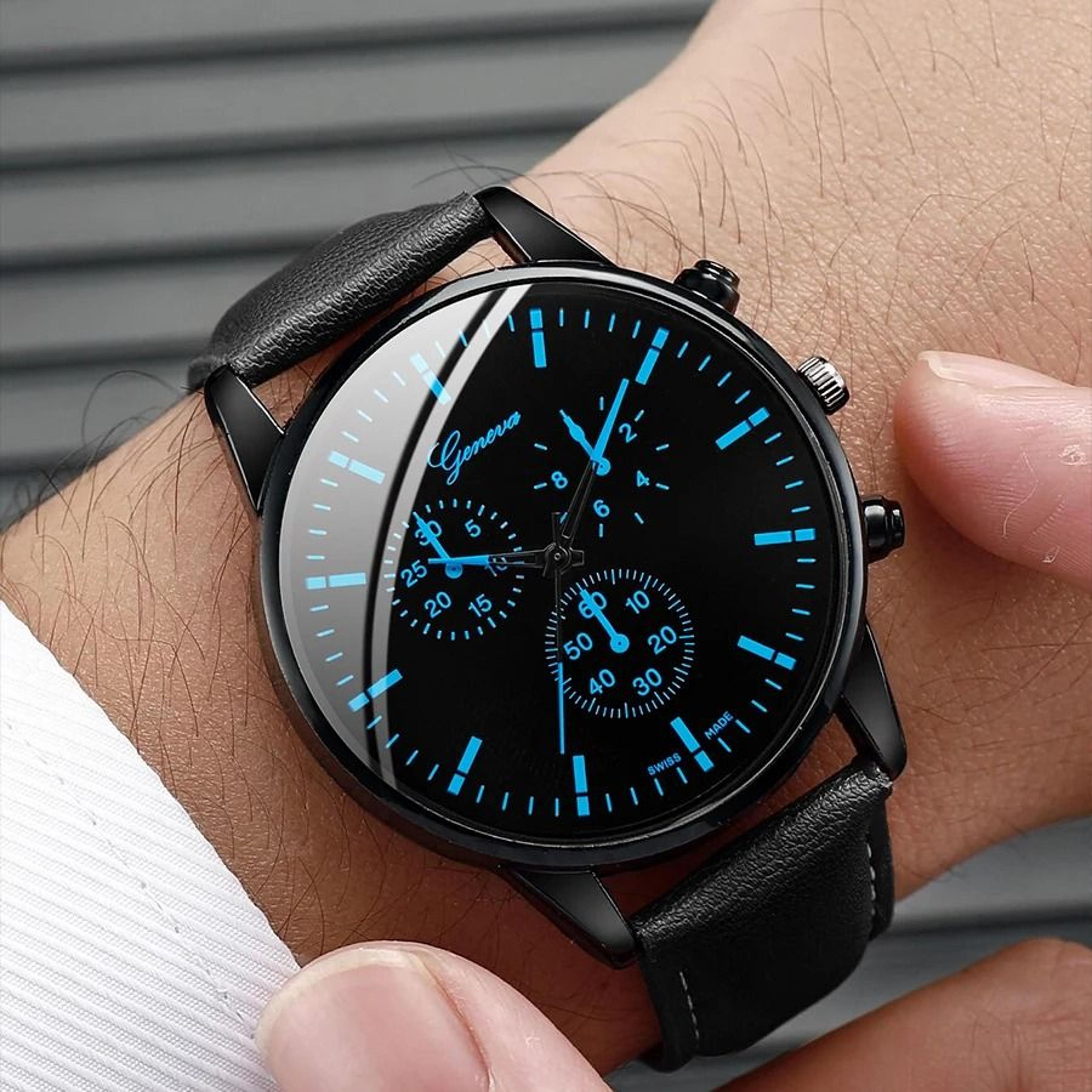3Piece Mens Business Accessory Set  Classic Leather Watch Bracelet  Necklace 3