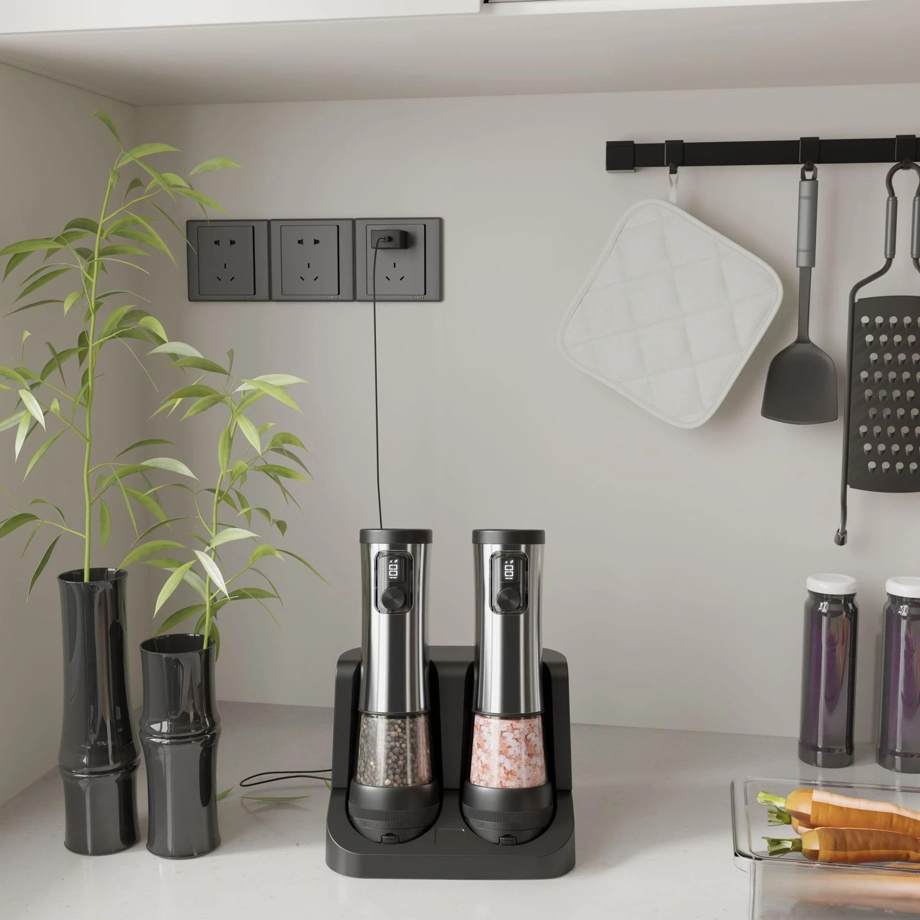 Rechargeable Electric Salt  Pepper Grinder Set  Dual Charging Base  LED Display 3