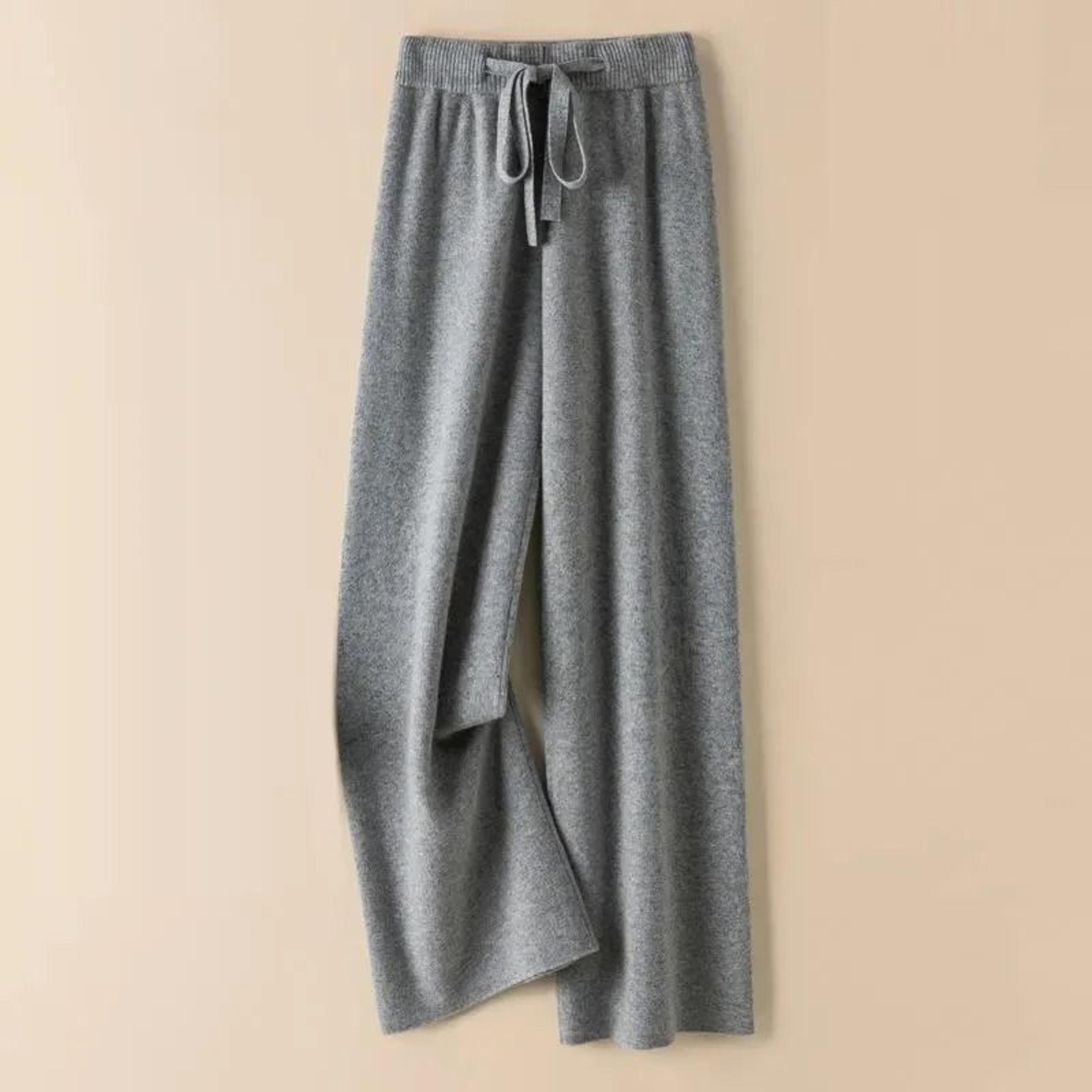 Thick Warm Knitted Casual Pants  Chic Elastic High Waist Straight Trousers 5