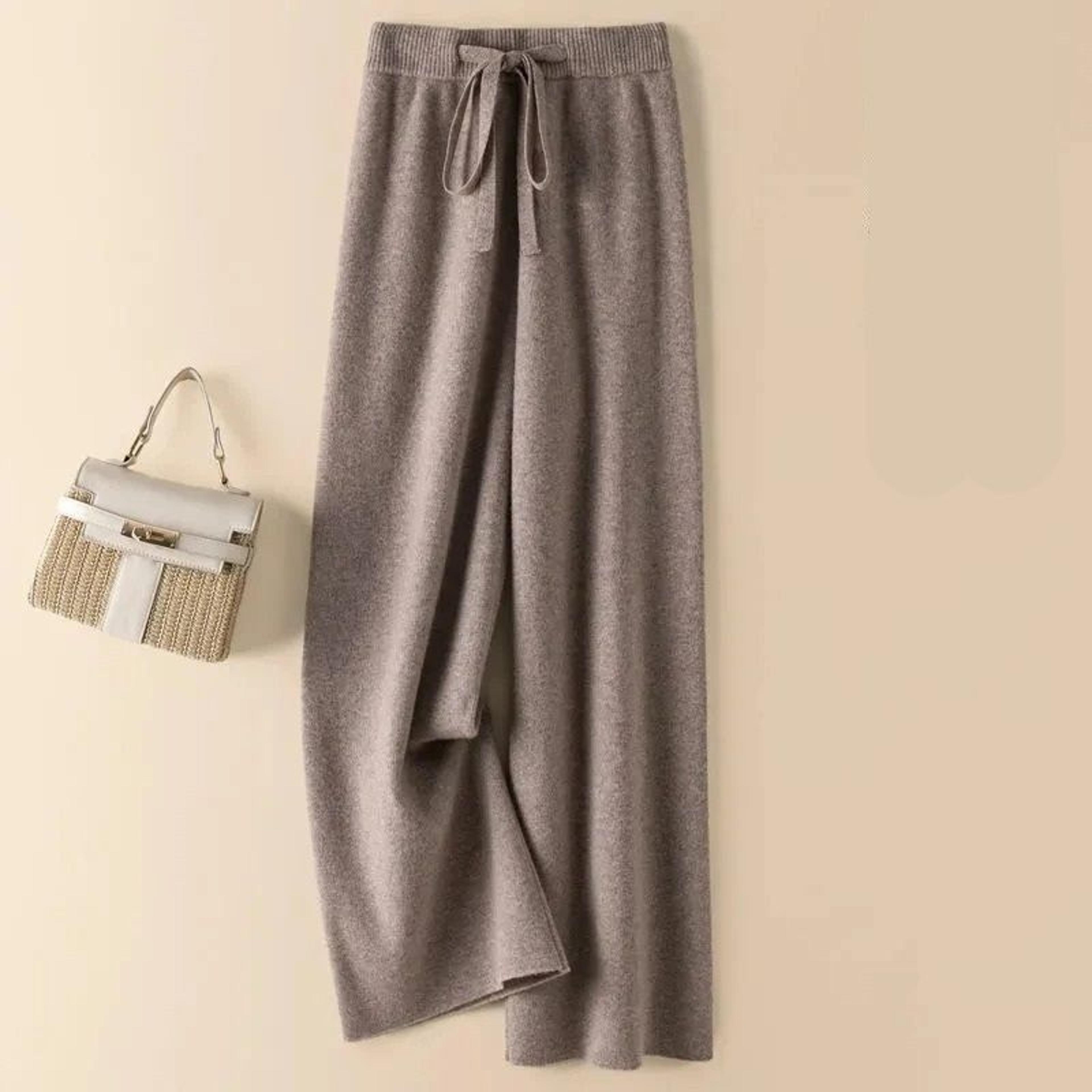 Thick Warm Knitted Casual Pants  Chic Elastic High Waist Straight Trousers 0