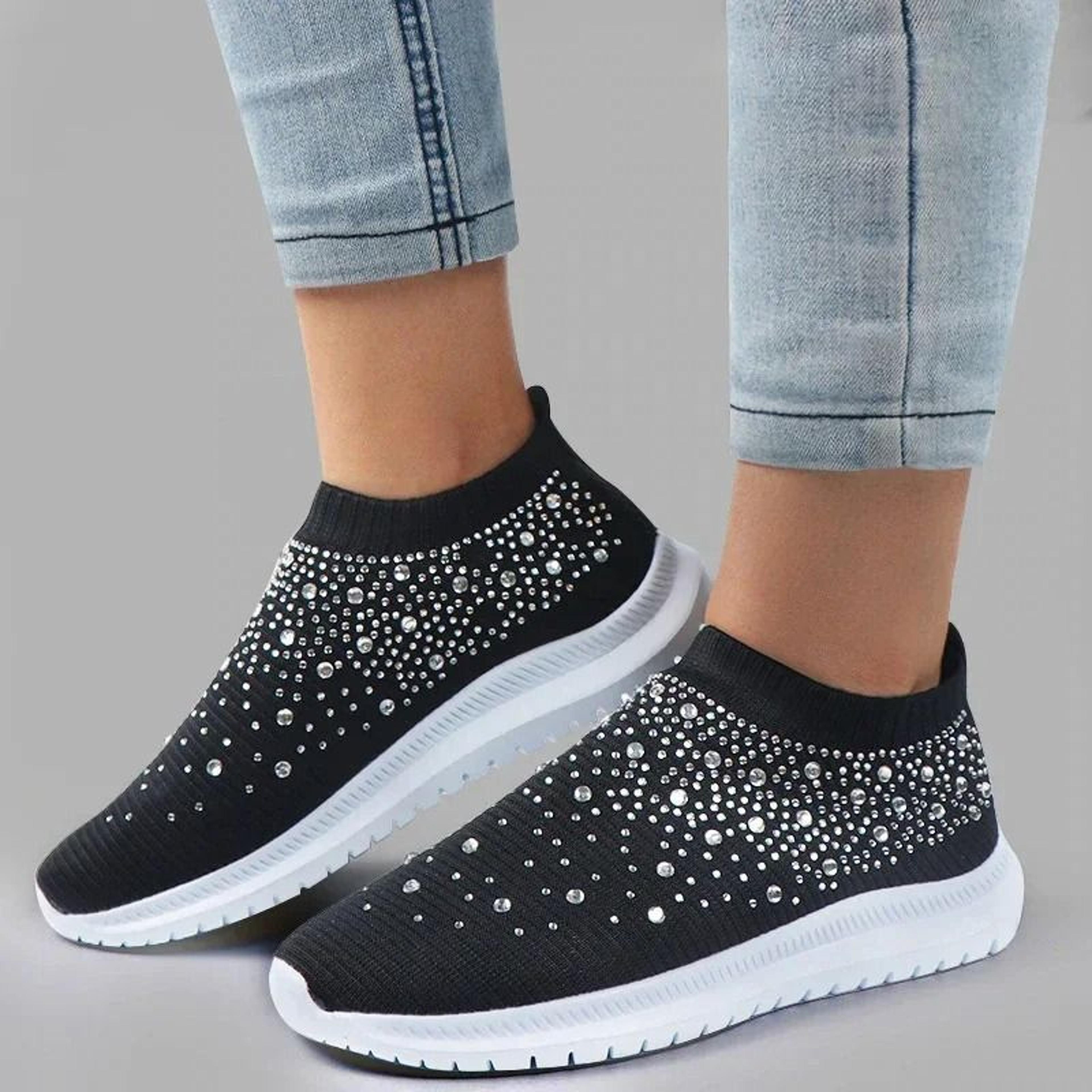 Crystal Breathable Mesh Sneakers  Lightweight Soft Bottom Flats For Women 9