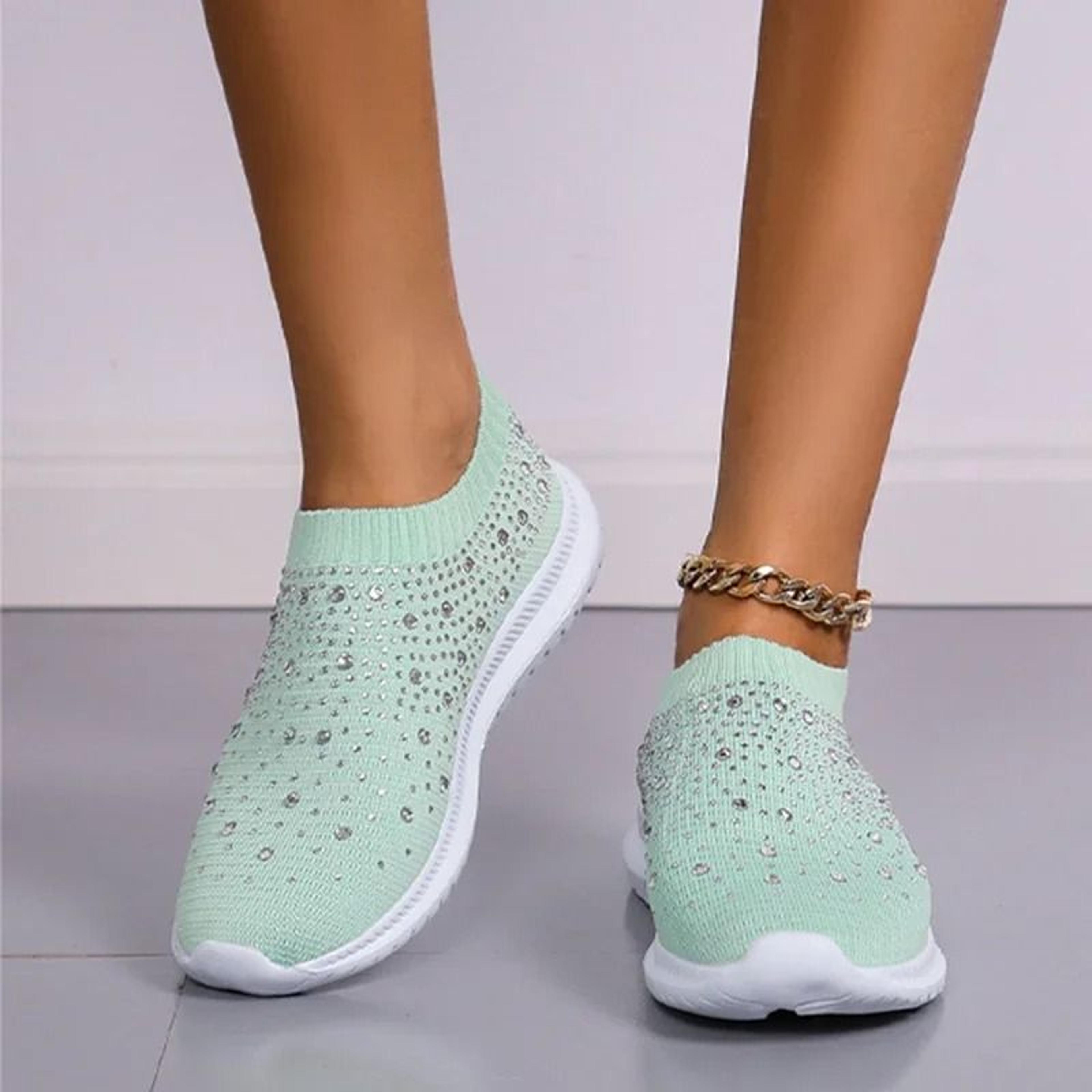 Crystal Breathable Mesh Sneakers  Lightweight Soft Bottom Flats For Women 11