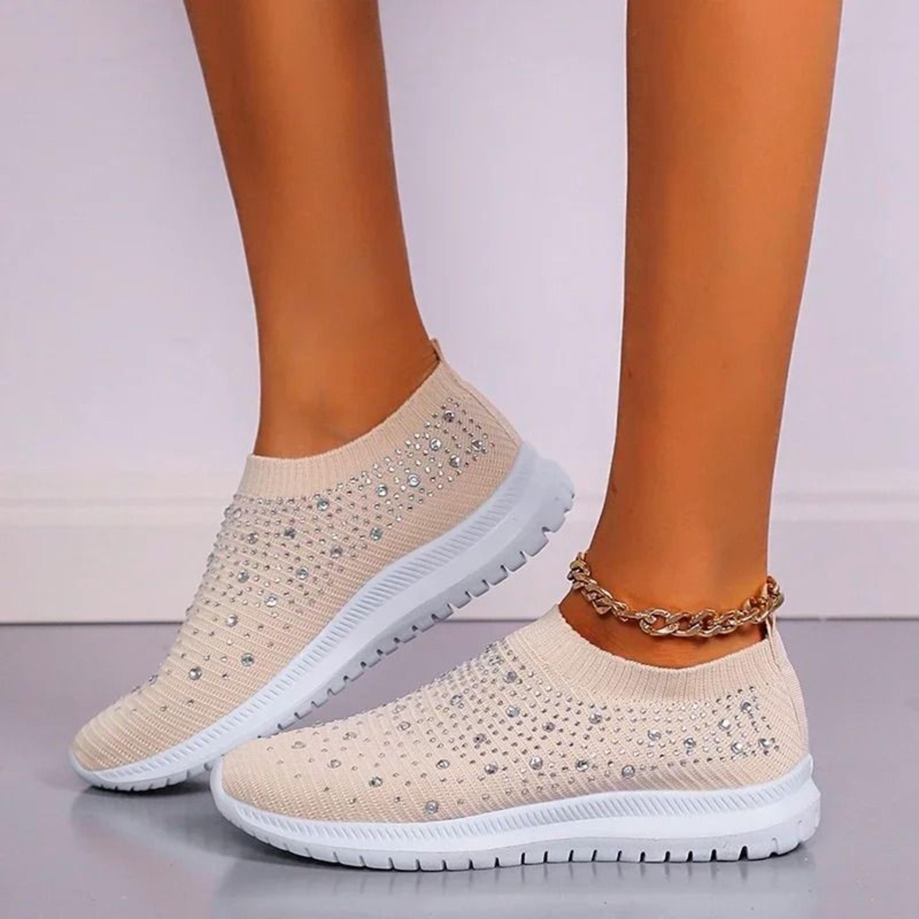 Crystal Breathable Mesh Sneakers  Lightweight Soft Bottom Flats For Women 15