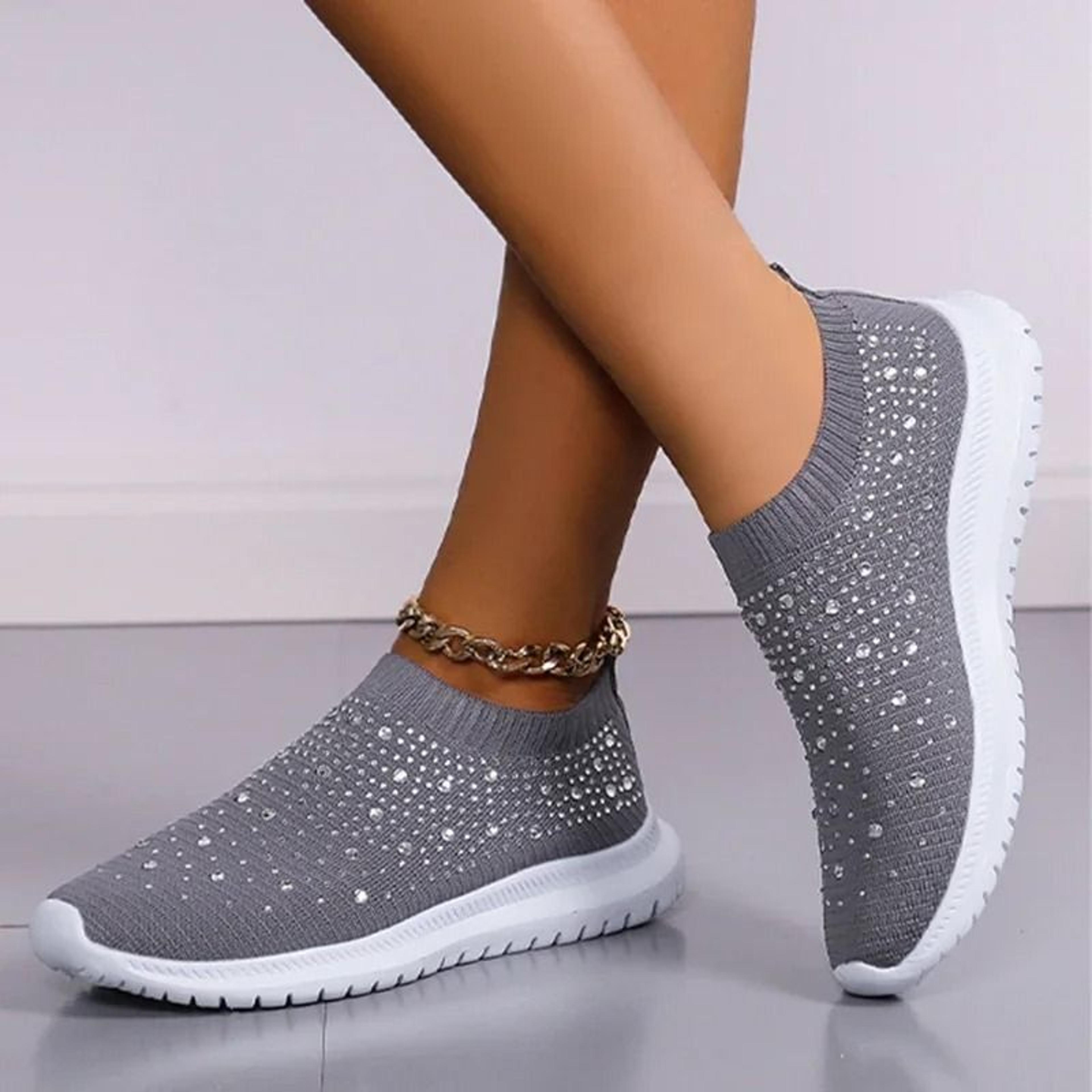 Crystal Breathable Mesh Sneakers  Lightweight Soft Bottom Flats For Women 1