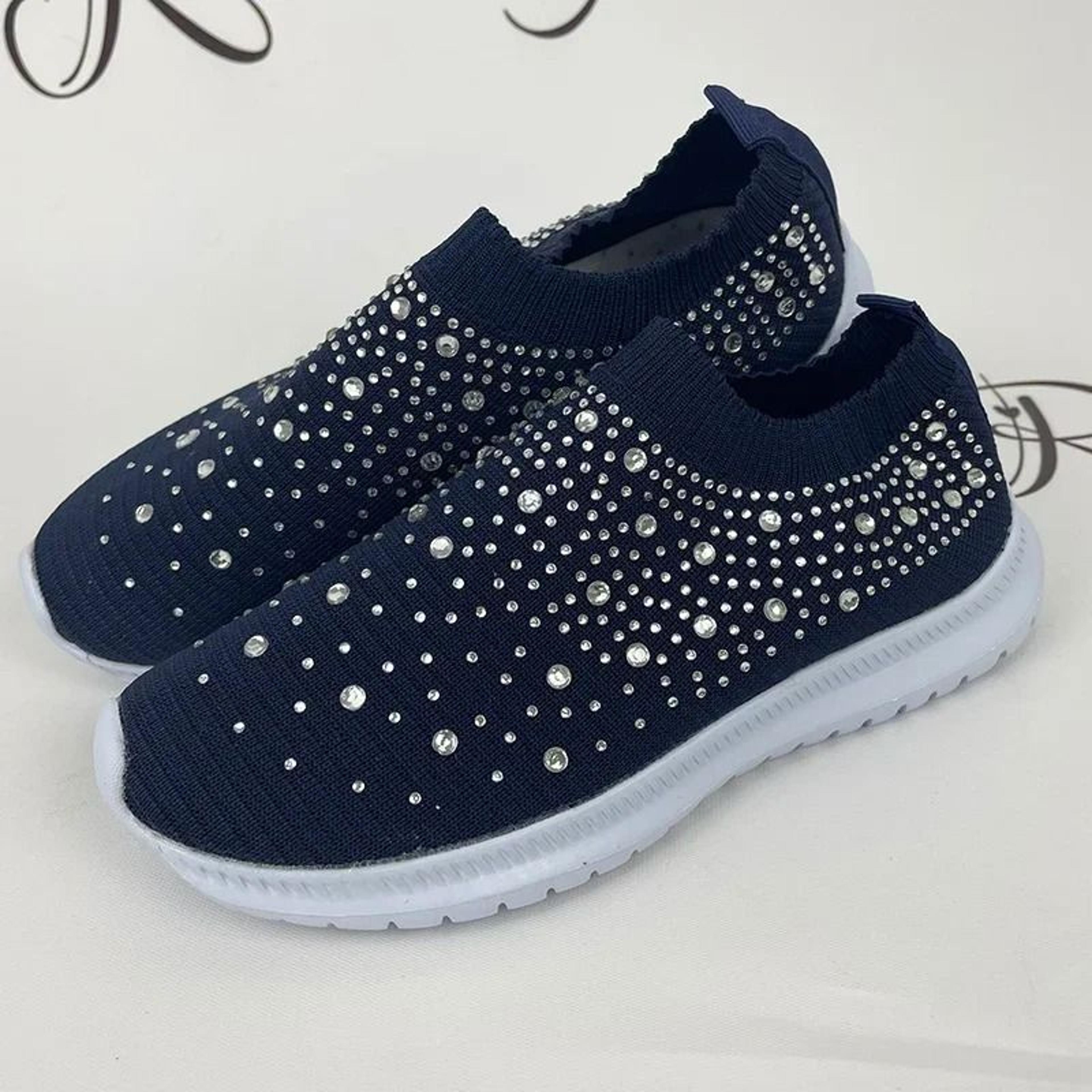 Crystal Breathable Mesh Sneakers  Lightweight Soft Bottom Flats For Women 8