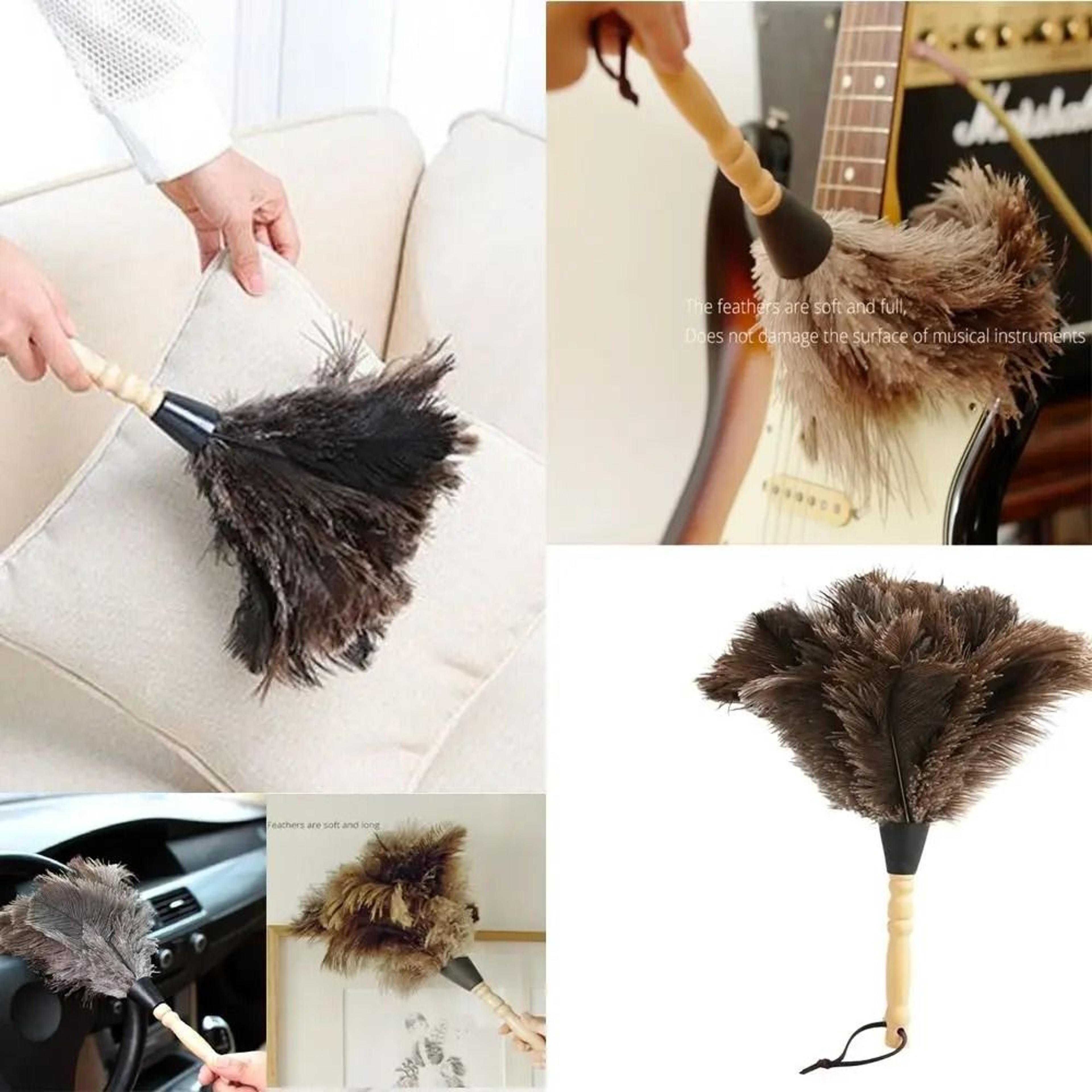 Natural Ostrich Feather Duster  Soft Dust Removal Brush With Wooden Handle 1