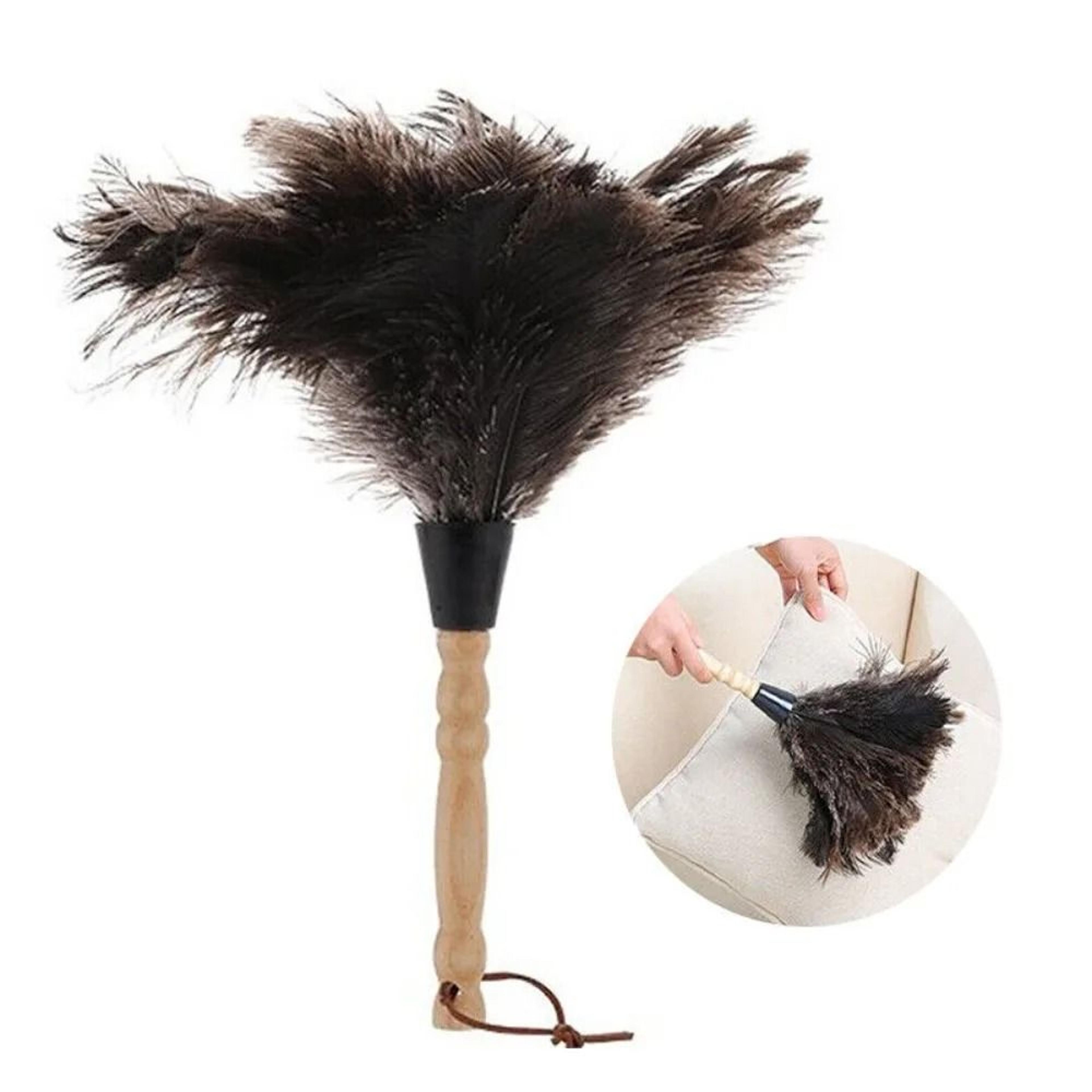 Natural Ostrich Feather Duster  Soft Dust Removal Brush With Wooden Handle 0