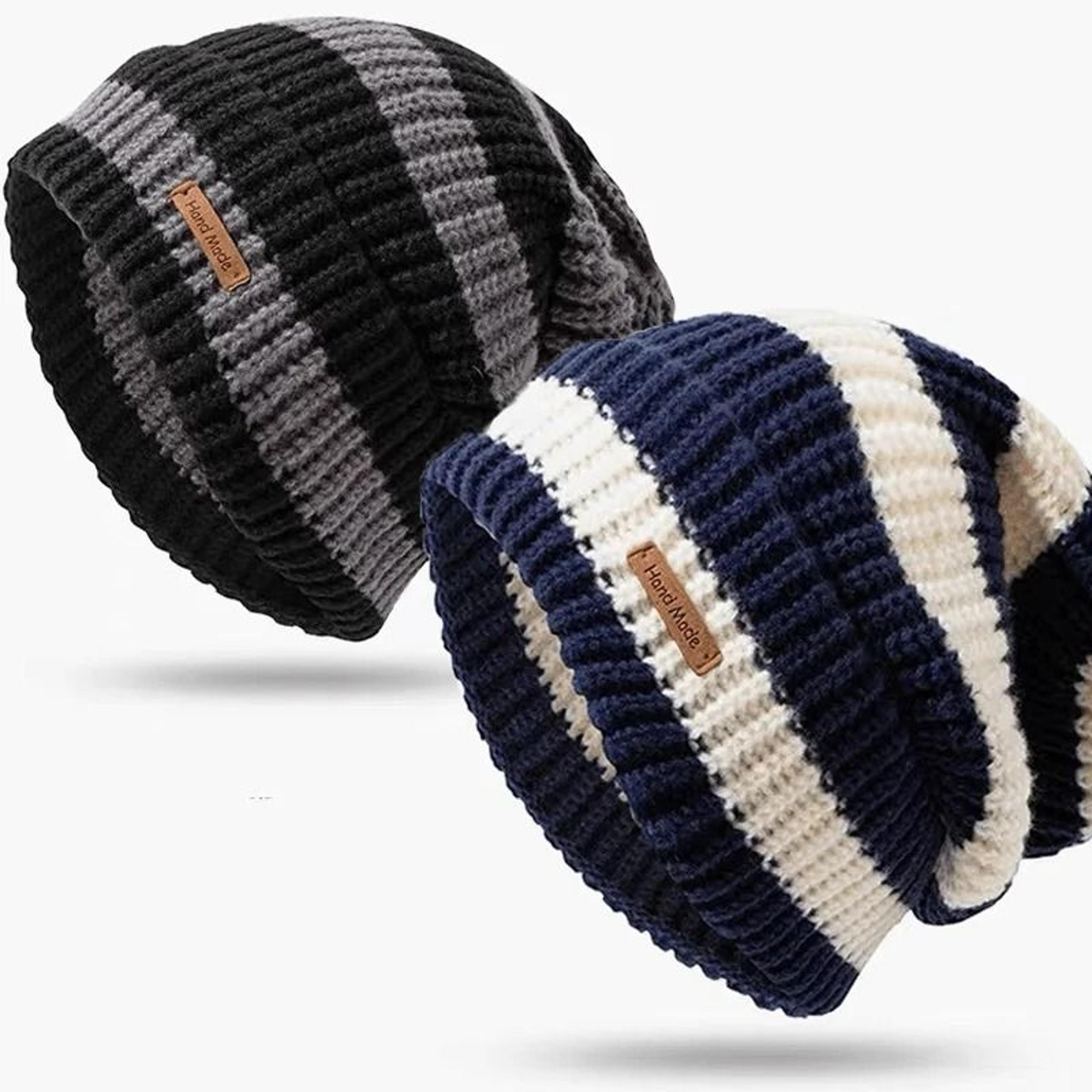 Korean Fashion Striped Knitted Hat  Lightweight Windproof Beanie For Men  Women 0