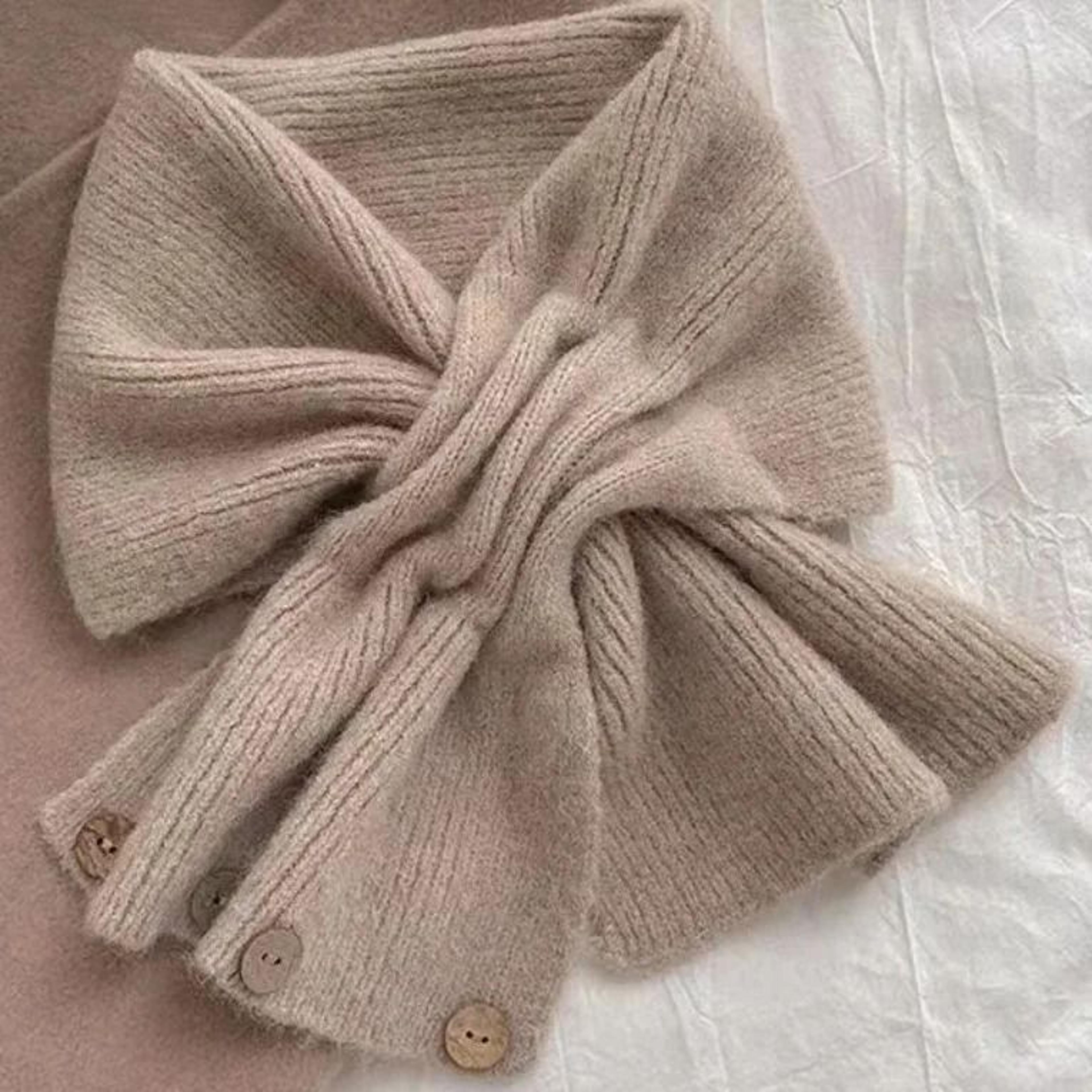 Korean Edition CrossKnit Scarf  Stylish ColorBlocked Thermal Button Neck Cover 11