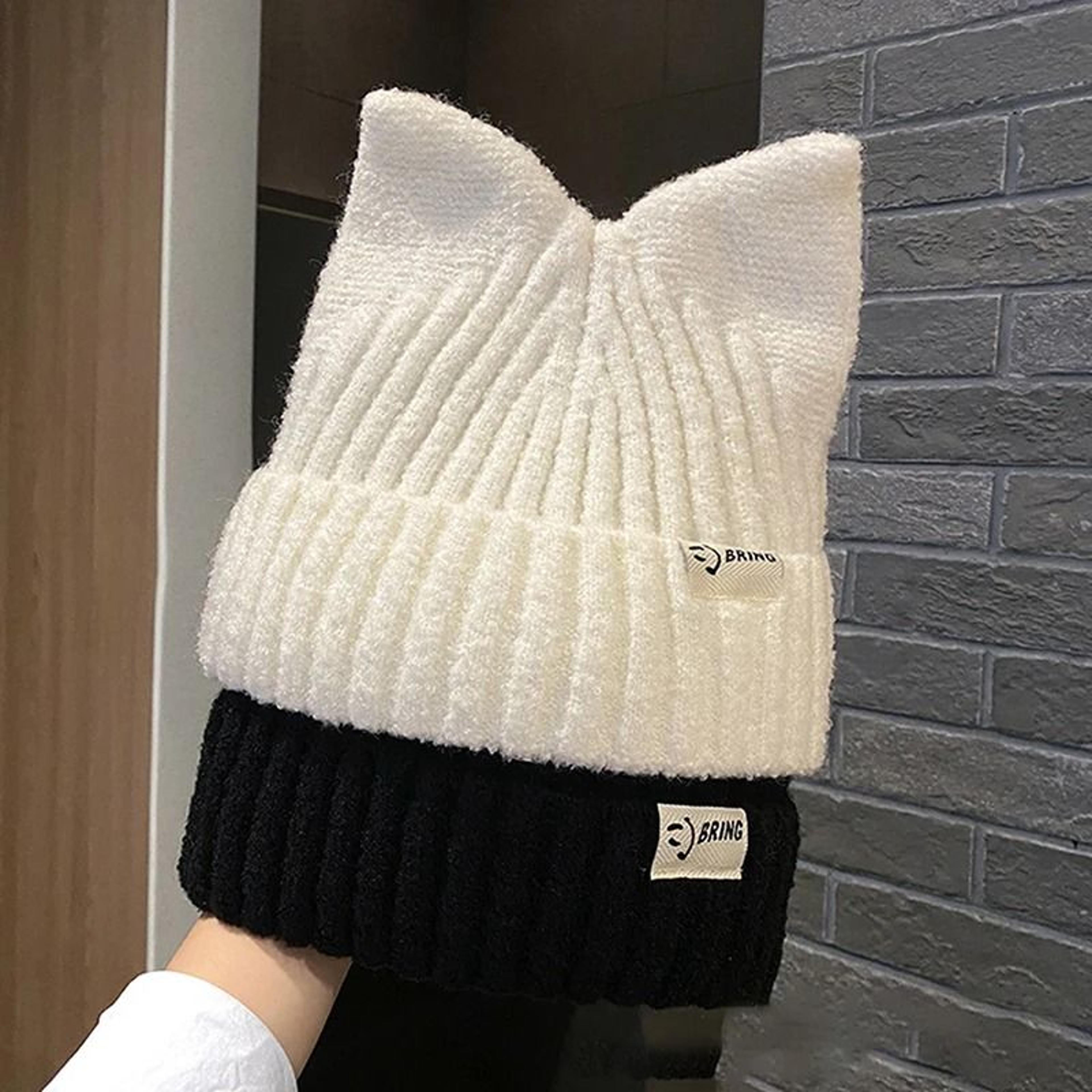 Cute Cat Ears Beanie  Sweet  Versatile Thermal Knitted Hat For Women 3