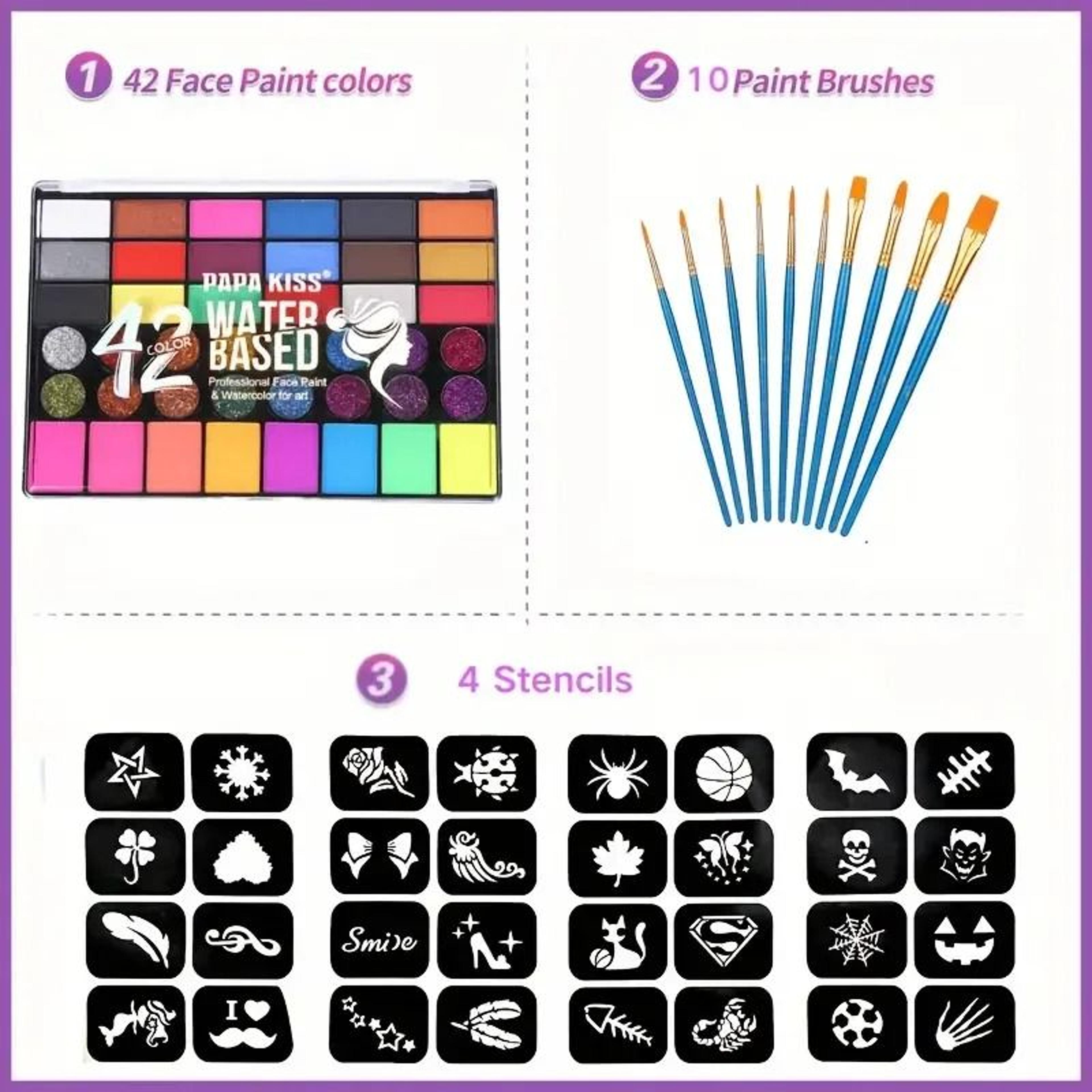 42Color Professional WaterSoluble Face  Body Paint Palette  UV Neon Glitter  Classic Makeup Set 1