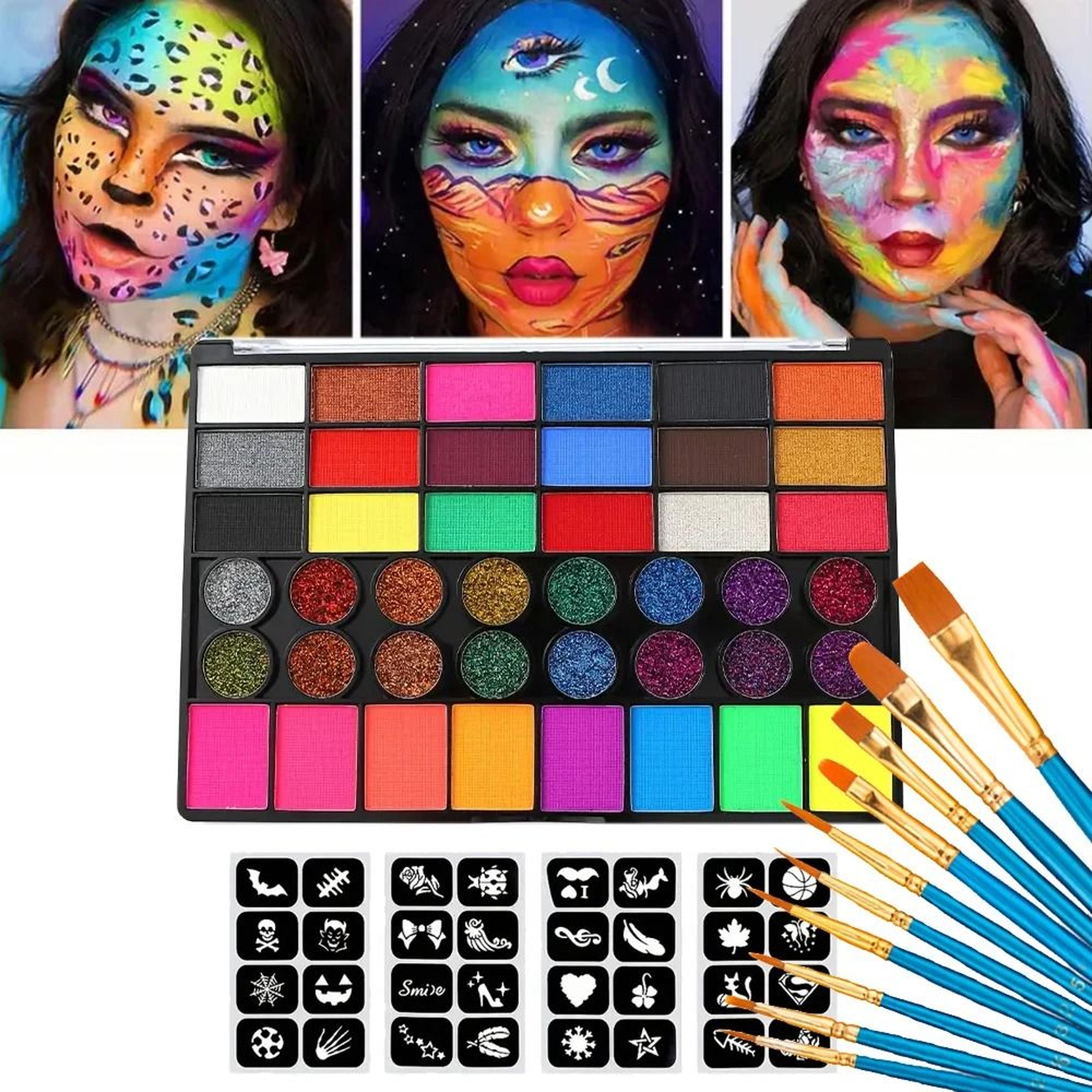 42Color Professional WaterSoluble Face  Body Paint Palette  UV Neon Glitter  Classic Makeup Set 7