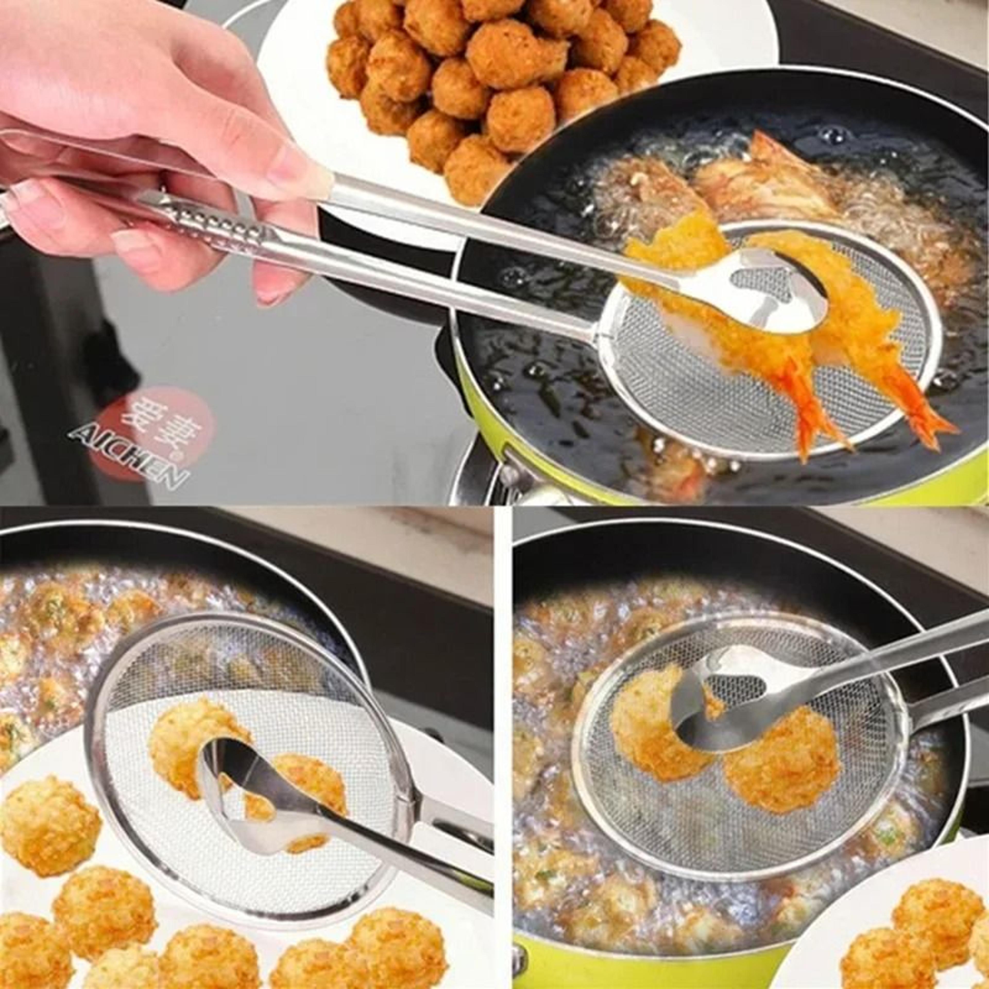 Stainless Steel Filter Spoon With Integrated Clip  MultiFunctional OilFrying Skimmer  BBQ Tongs 3