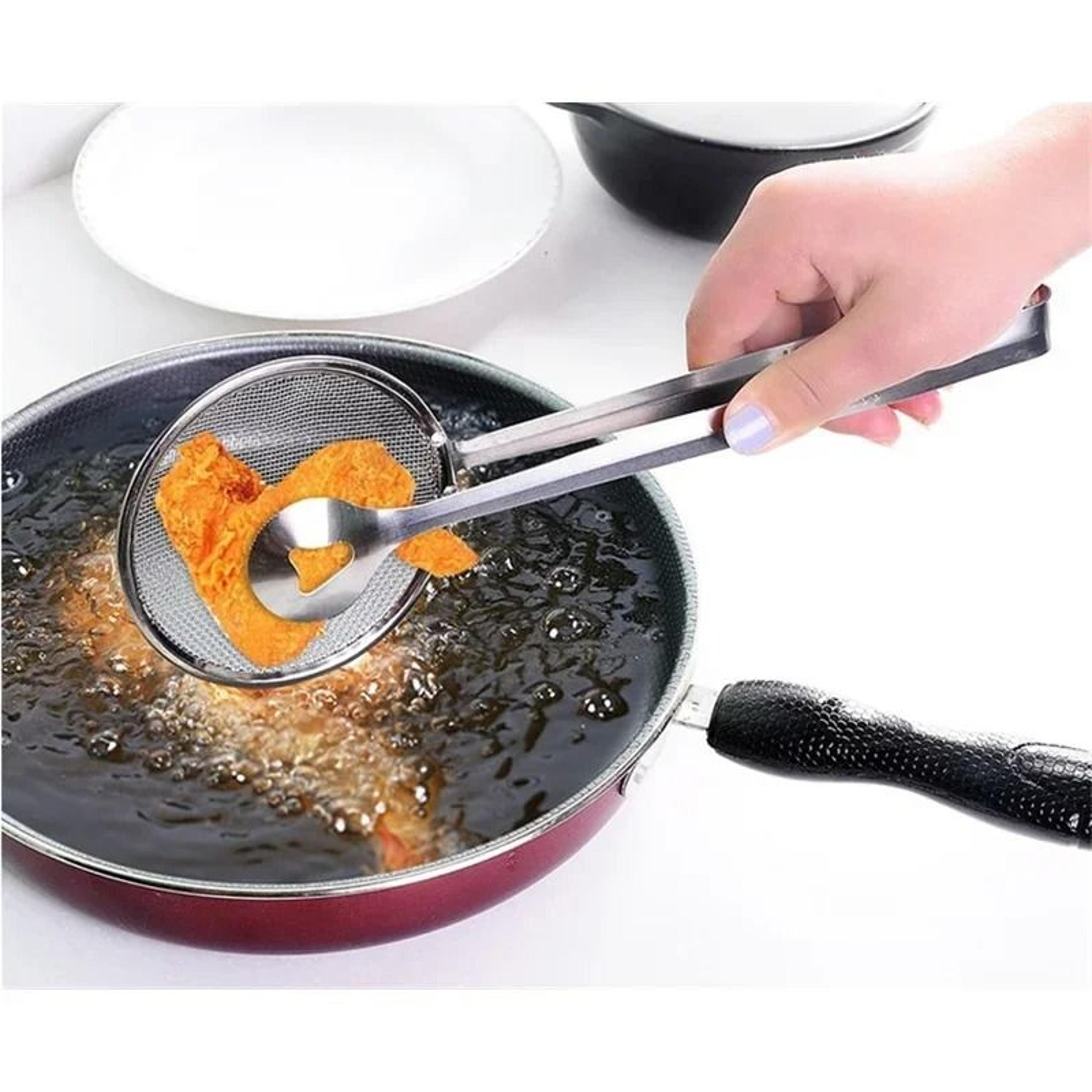 Stainless Steel Filter Spoon With Integrated Clip  MultiFunctional OilFrying Skimmer  BBQ Tongs 4