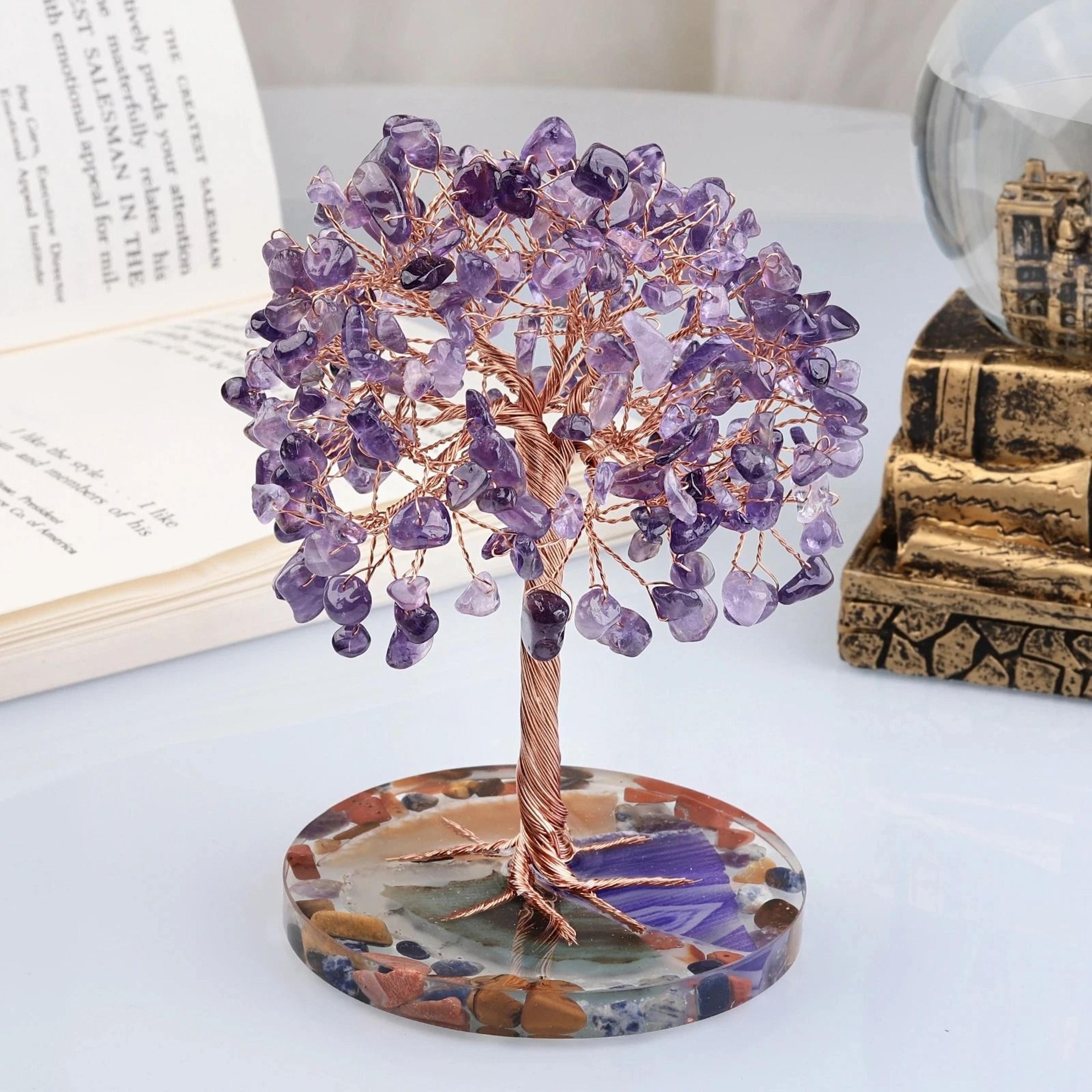 Super Mini Crystal Money Tree  Healing Gemstone Decor With Agate Slice Base 0