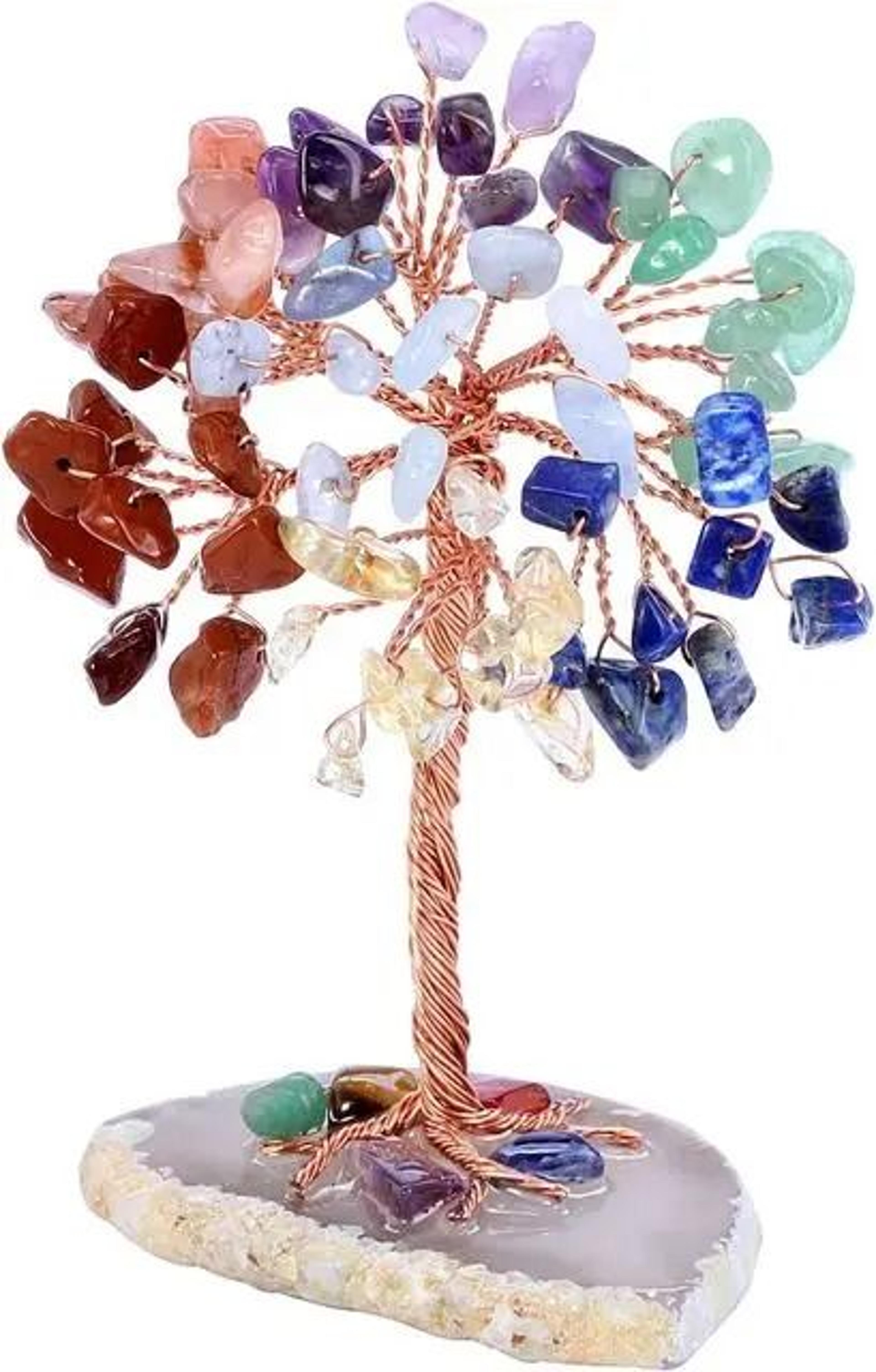Super Mini Crystal Money Tree  Healing Gemstone Decor With Agate Slice Base 7