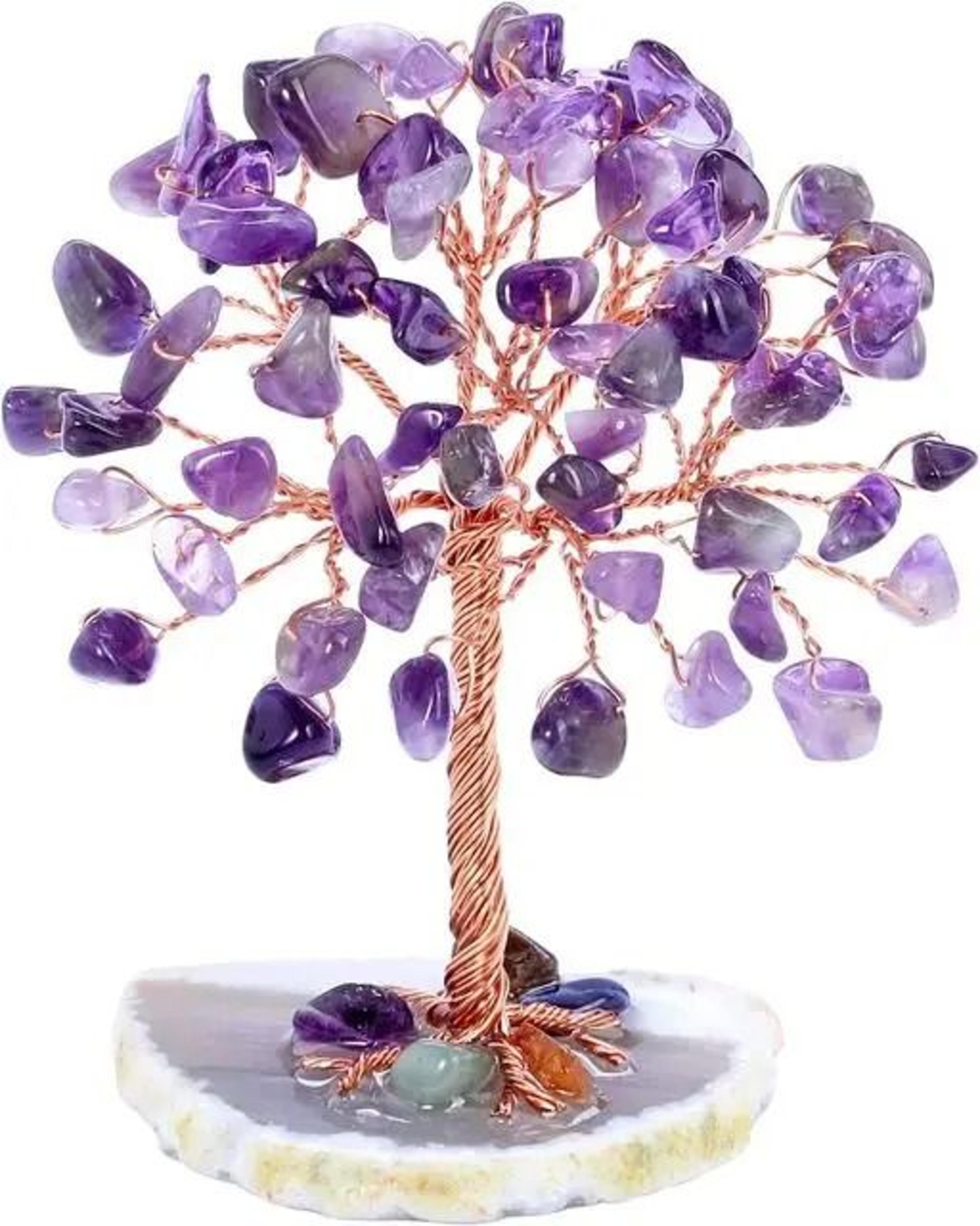Super Mini Crystal Money Tree  Healing Gemstone Decor With Agate Slice Base 10