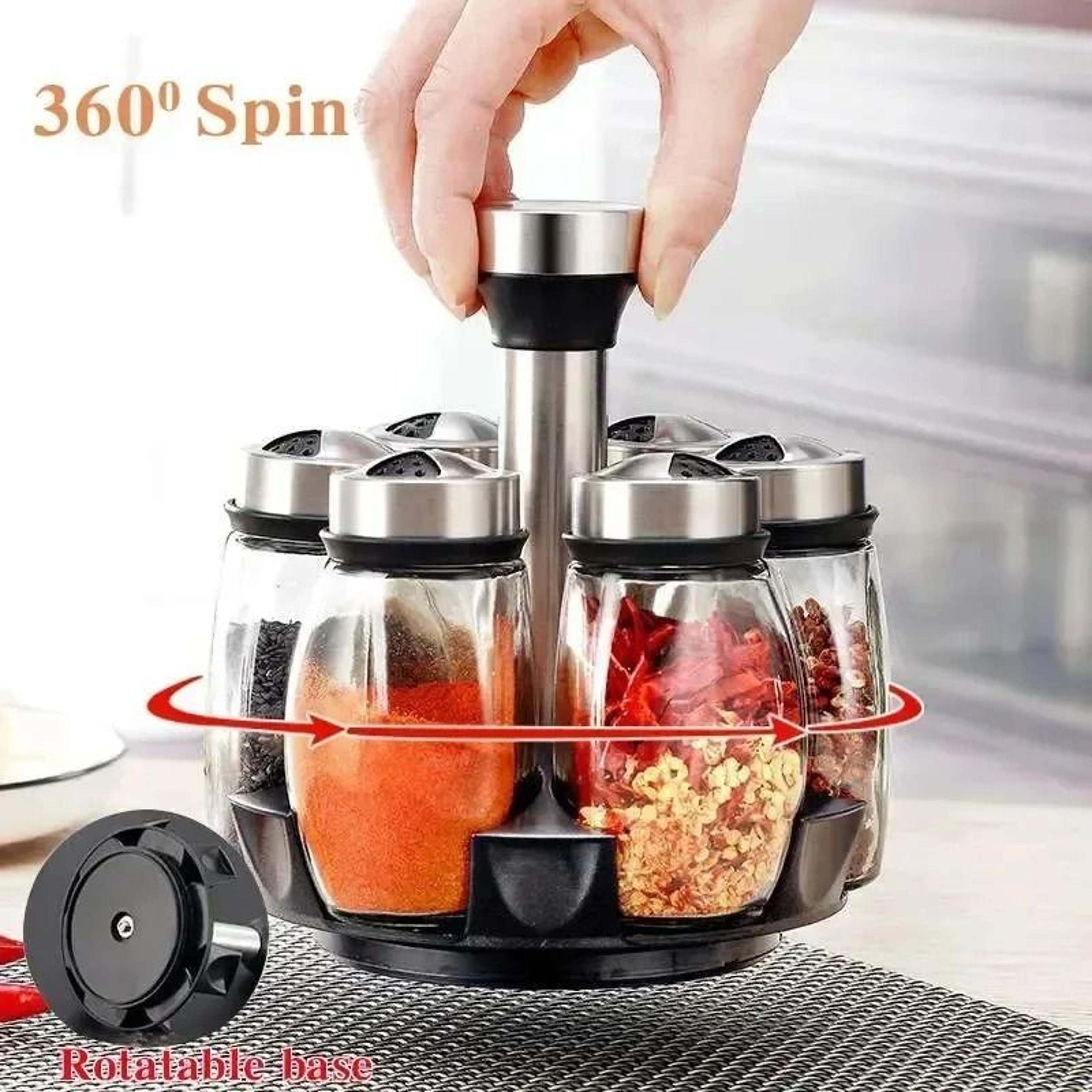 Glass Spice Bottle Set  Modern Kitchen Storage Containers With Organized Holder 3