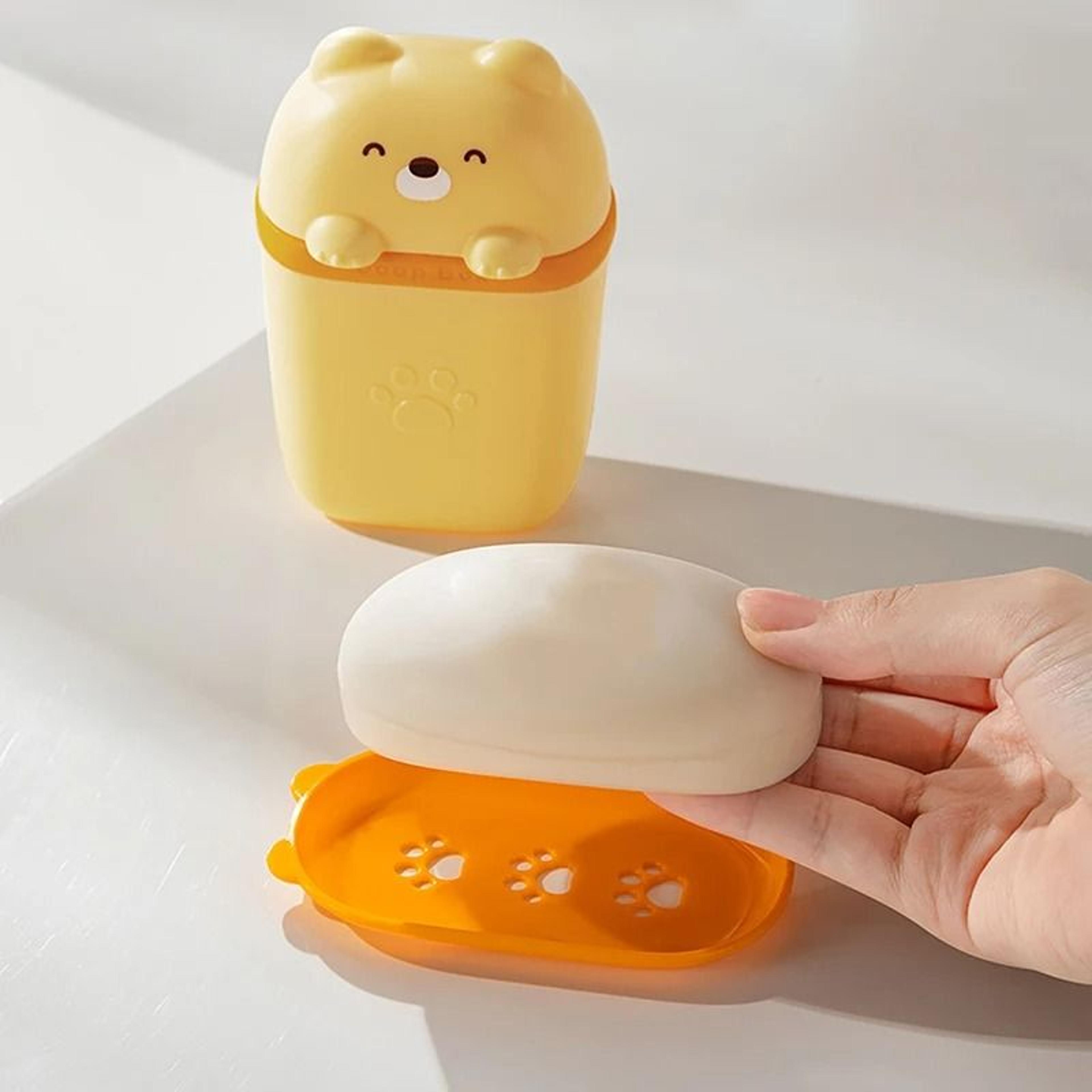 Cartoon Bear Portable Soap Dish  Waterproof Sealed Travel Storage Box 3