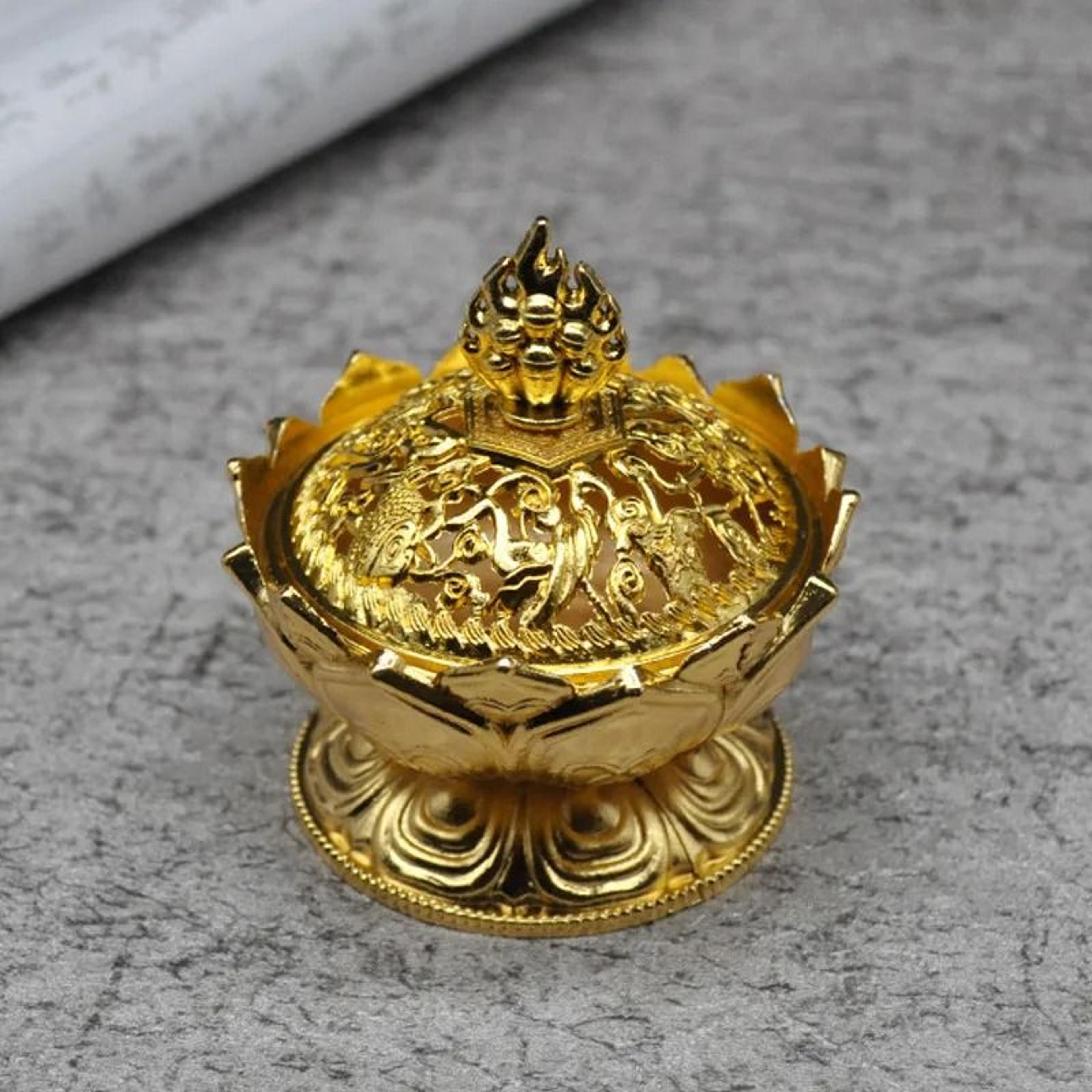 31in Lotus Flower Incense Burner  Brass Aesthetic Buddhism Buddha Holder 6