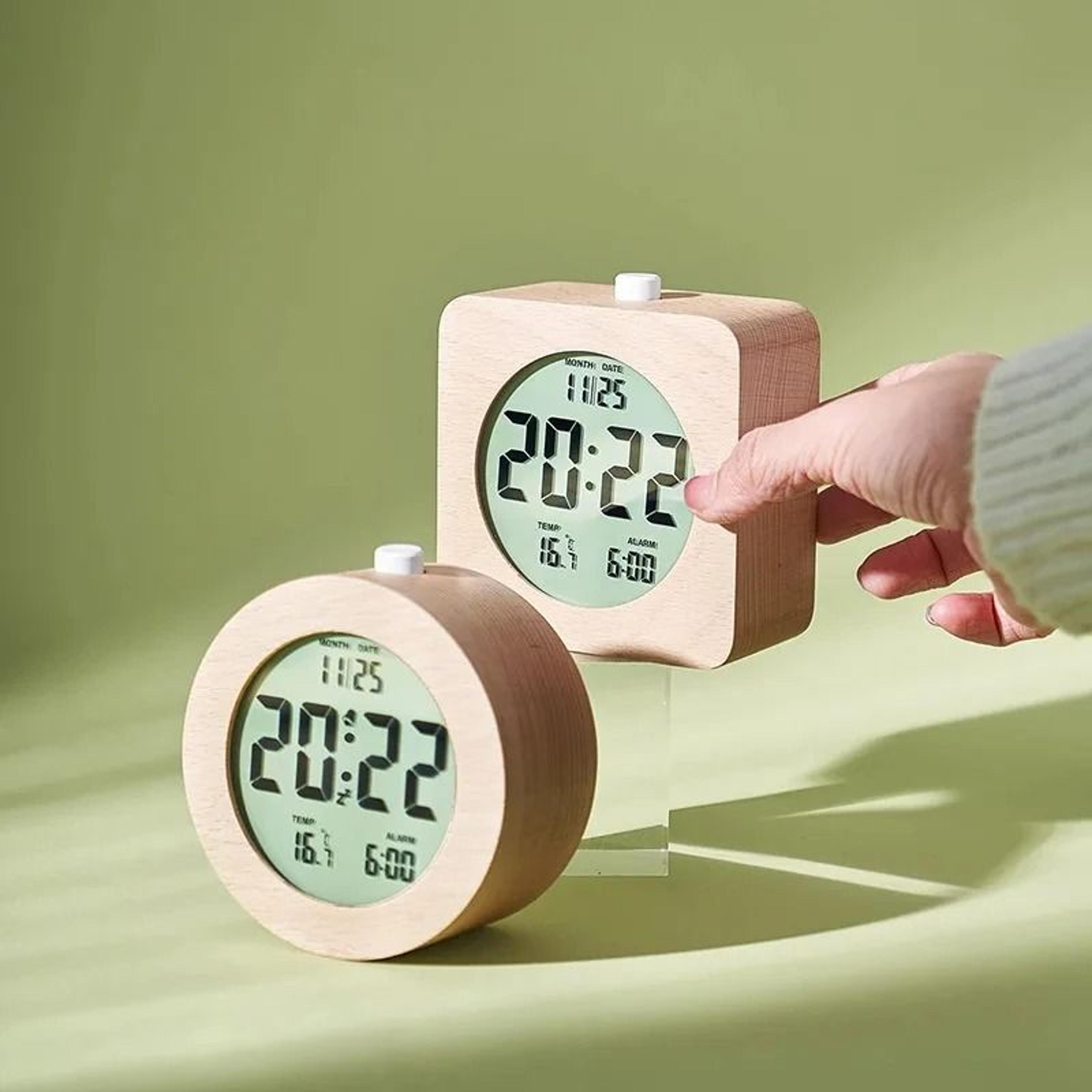 Wooden Alarm Clock  Multifunctional Electronic Desktop Display 2