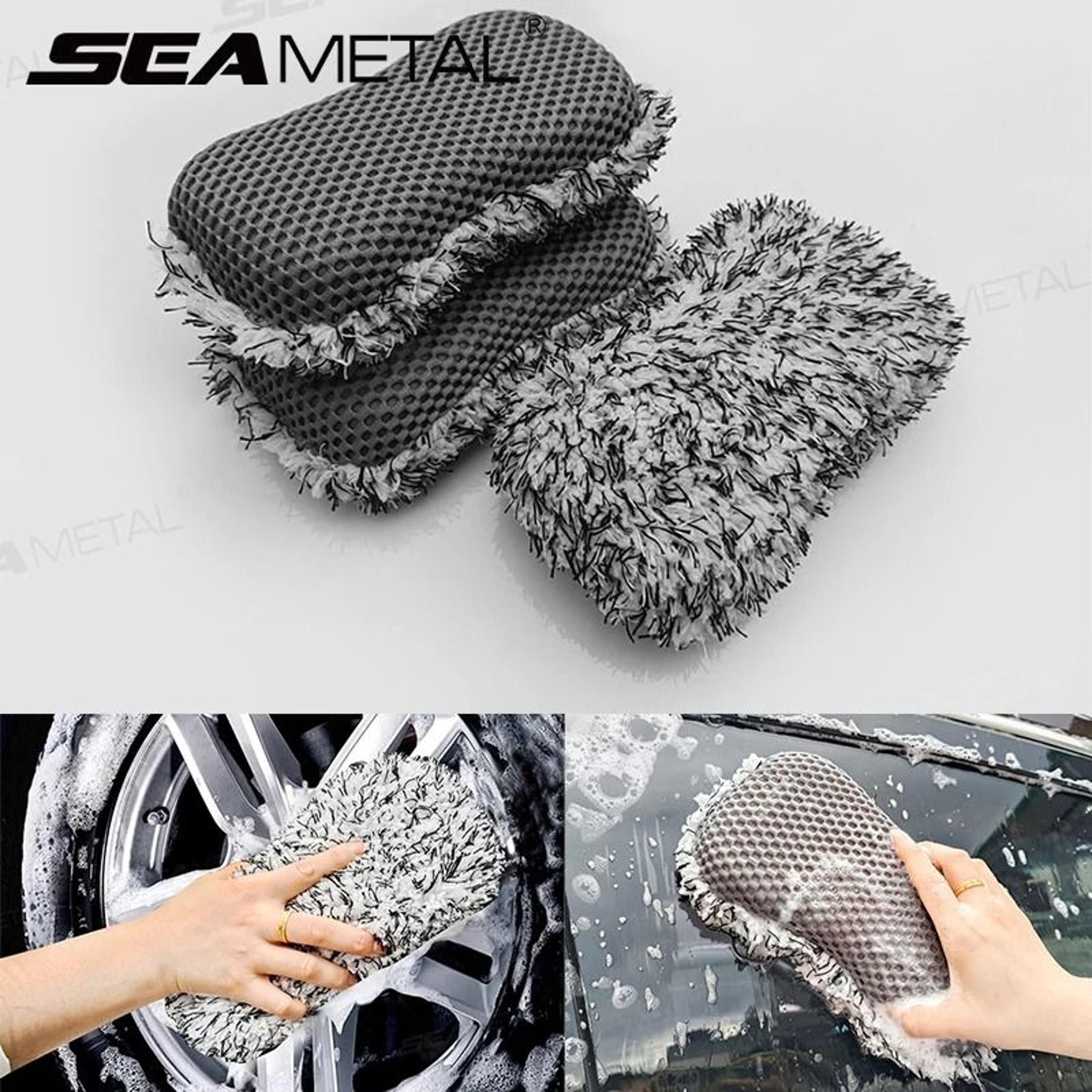 Microfiber Car Wash Sponge  TwoSided ScratchFree Plush  Mesh Cleaning Tool 0