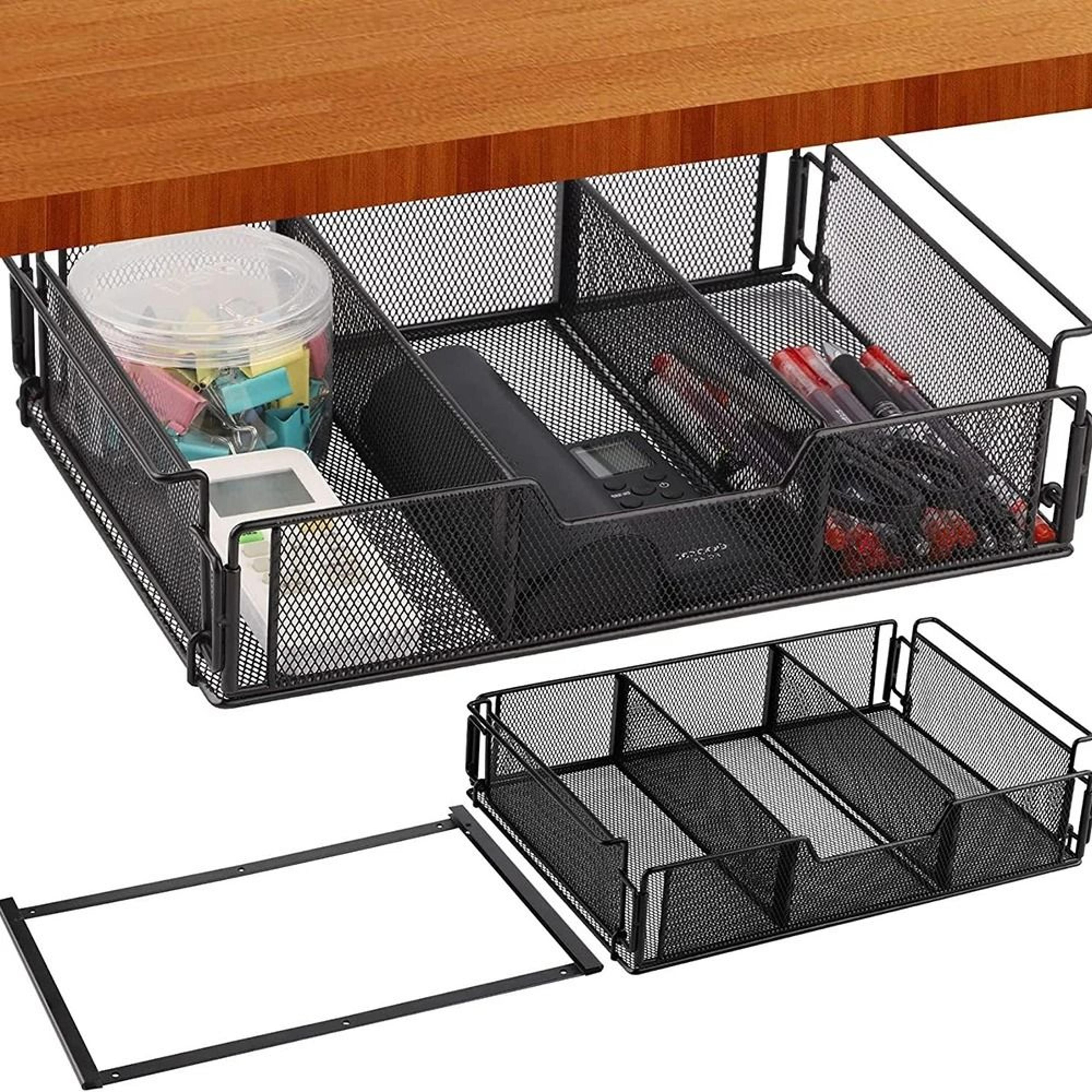 UnderDesk Drawer System  HeavyDuty Black Mesh Storage Basket  Desktop Organizer 0