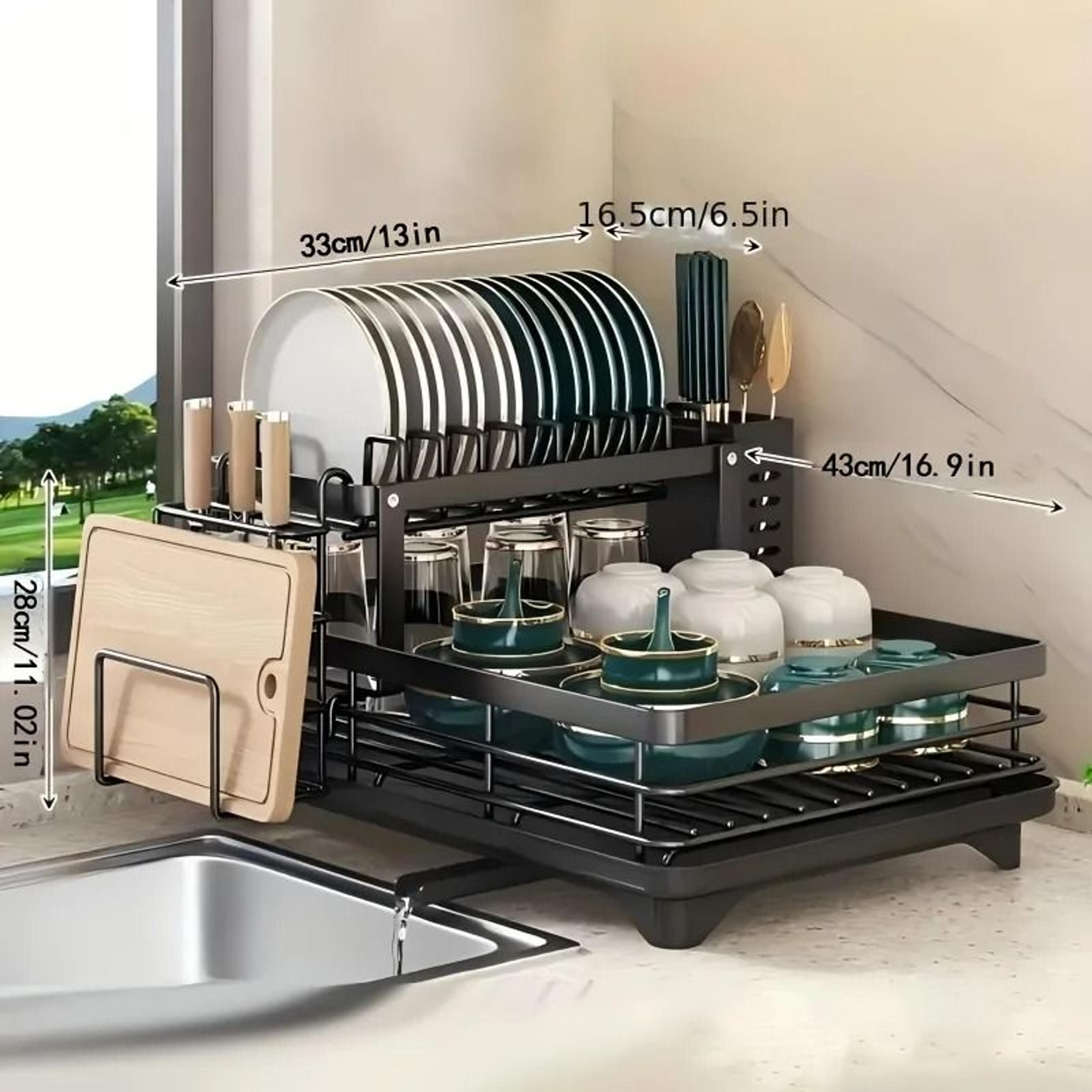 DoubleTier Extendable Dish Drainer  HighCapacity Utensil Rack  Kitchen Draining System 4