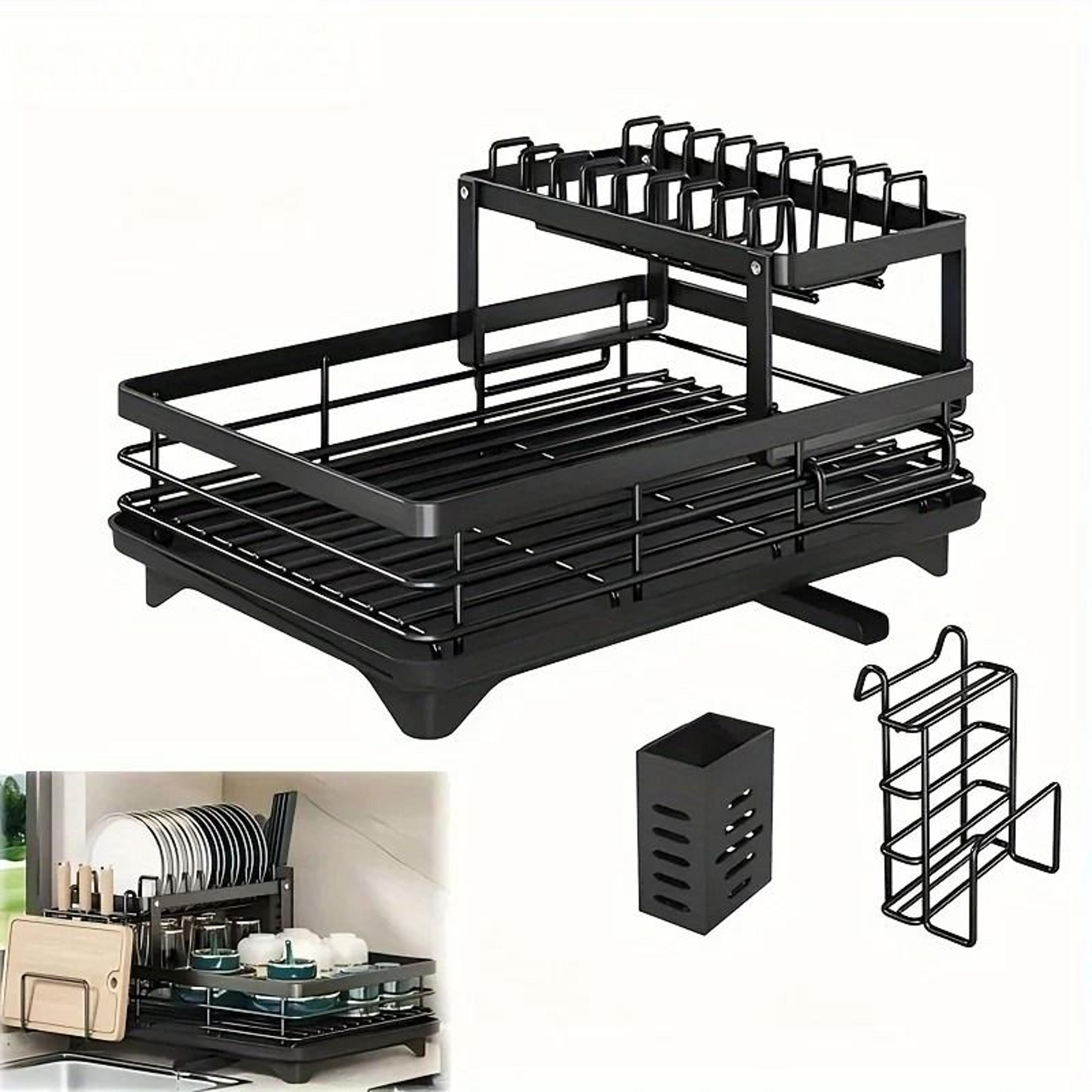 DoubleTier Extendable Dish Drainer  HighCapacity Utensil Rack  Kitchen Draining System 6