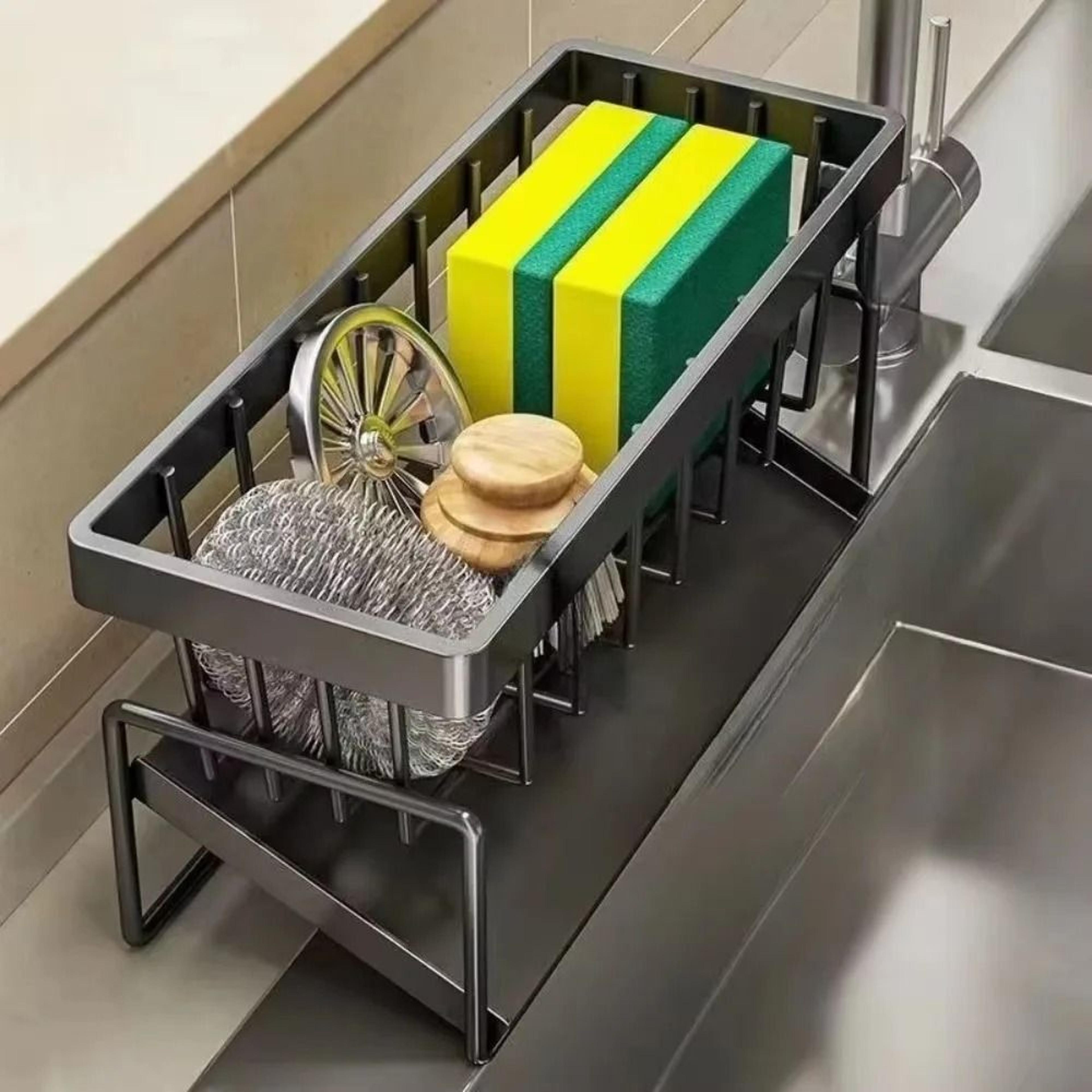 Stainless Steel Sink Organizer  MultiLayer Drain Rack With Integrated Sponge  Soap Holder 1