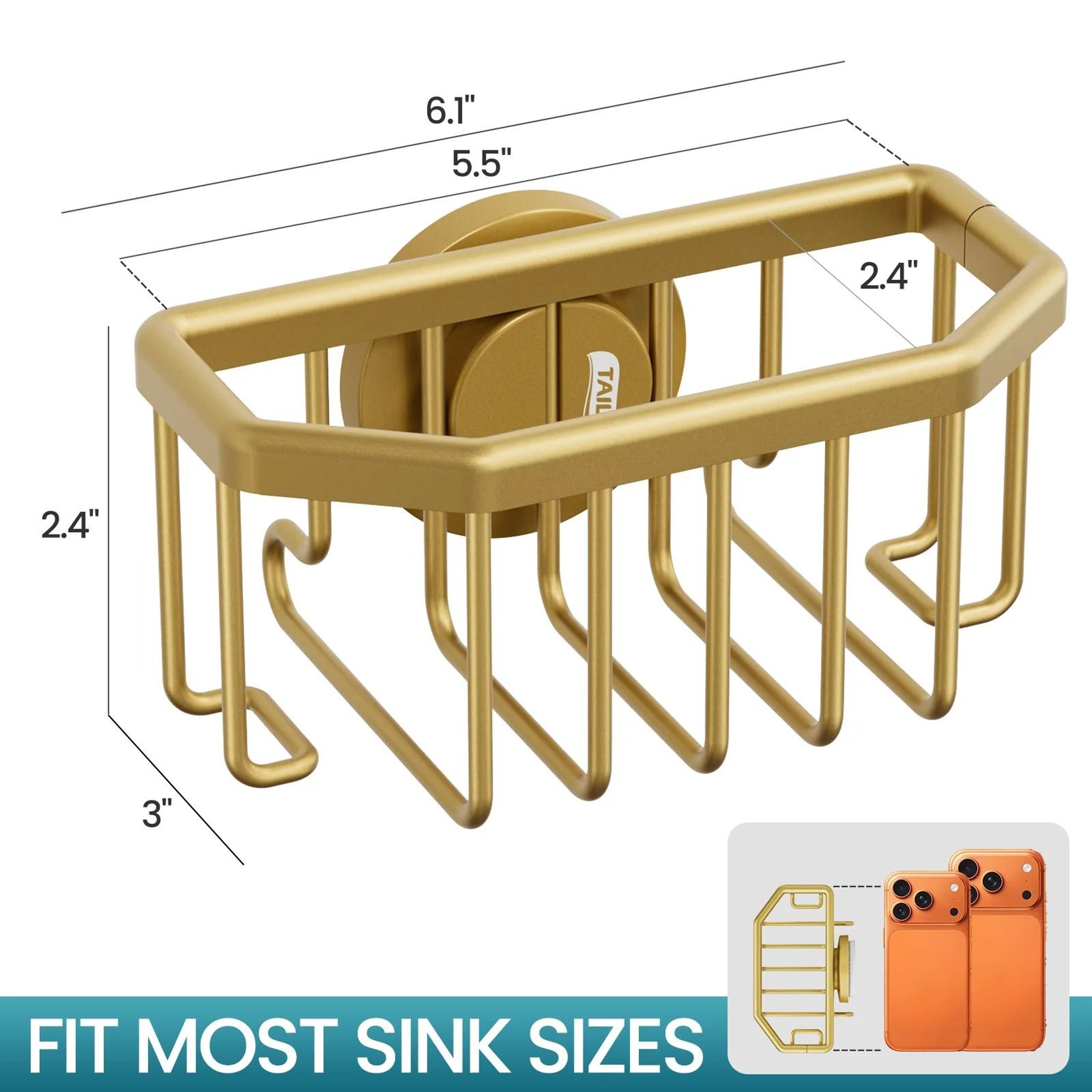 Gold Kitchen Sink Caddy  Rustproof Aluminum Sponge  Brush Holder With Strong Suction 7